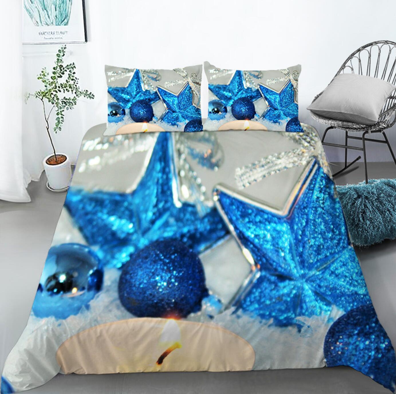 3D Blue Ball Five-Pointed Star 32110 Christmas Quilt Duvet Cover Xmas Bed Pillowcases
