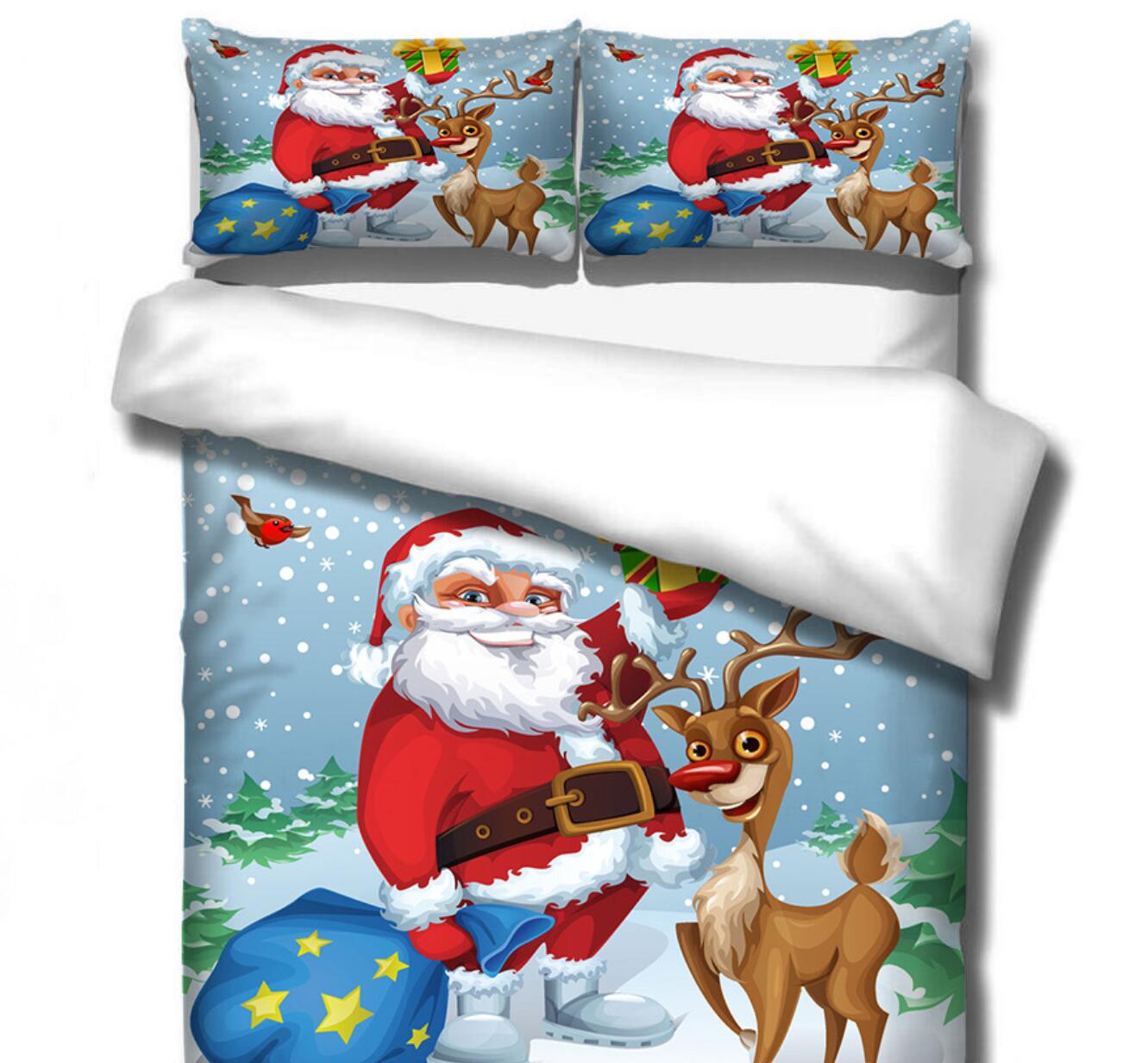 3D Santa Deer 32123 Christmas Quilt Duvet Cover Xmas Bed Pillowcases