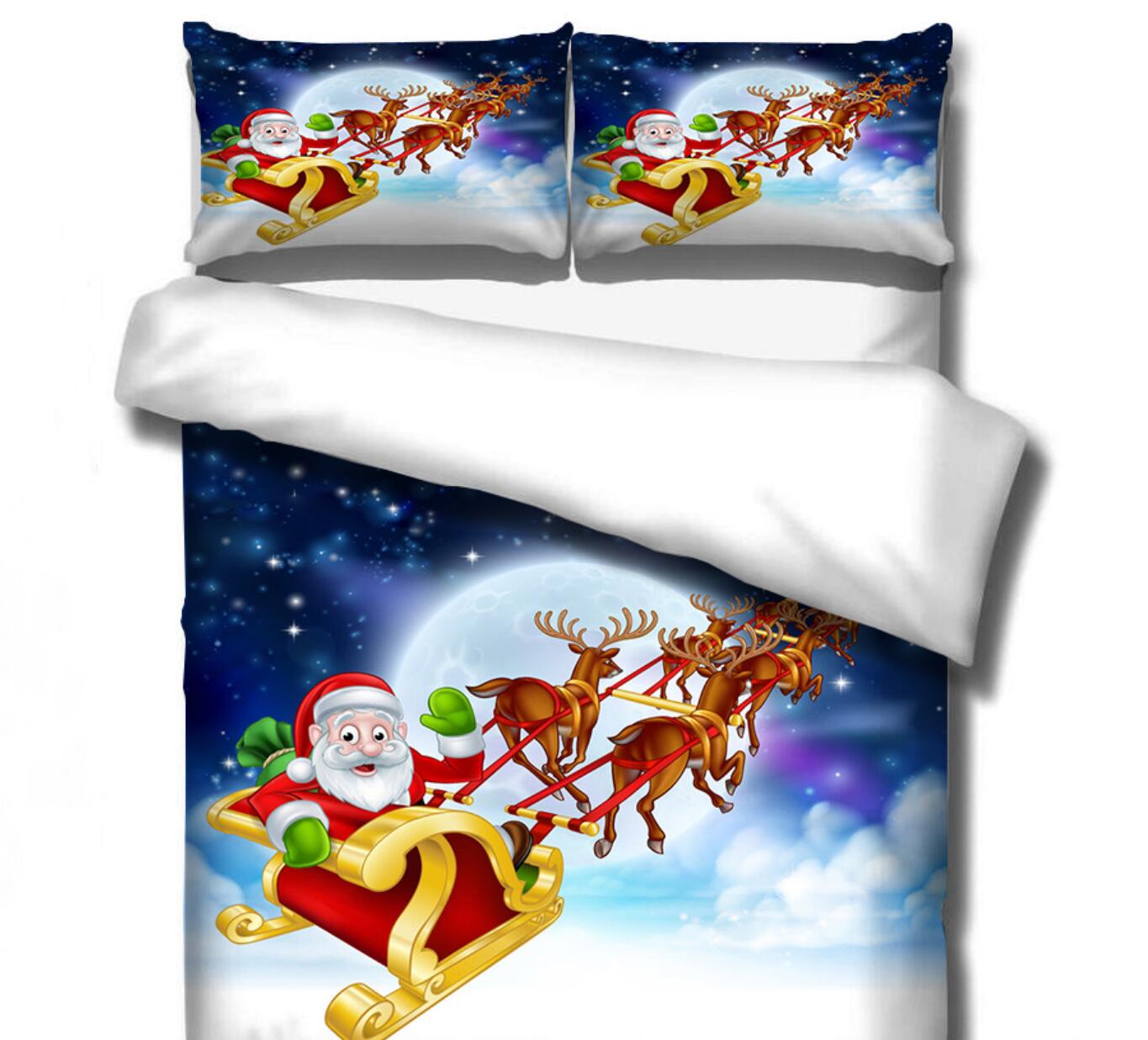 3D Santa Sleigh Deer 32125 Christmas Quilt Duvet Cover Xmas Bed Pillowcases