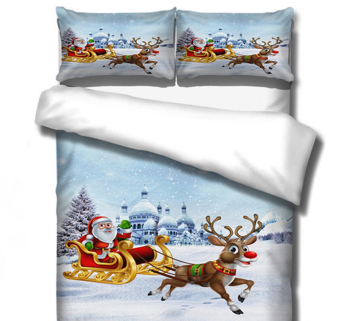 3D Santa Sleigh Deer 32128 Christmas Quilt Duvet Cover Xmas Bed Pillowcases