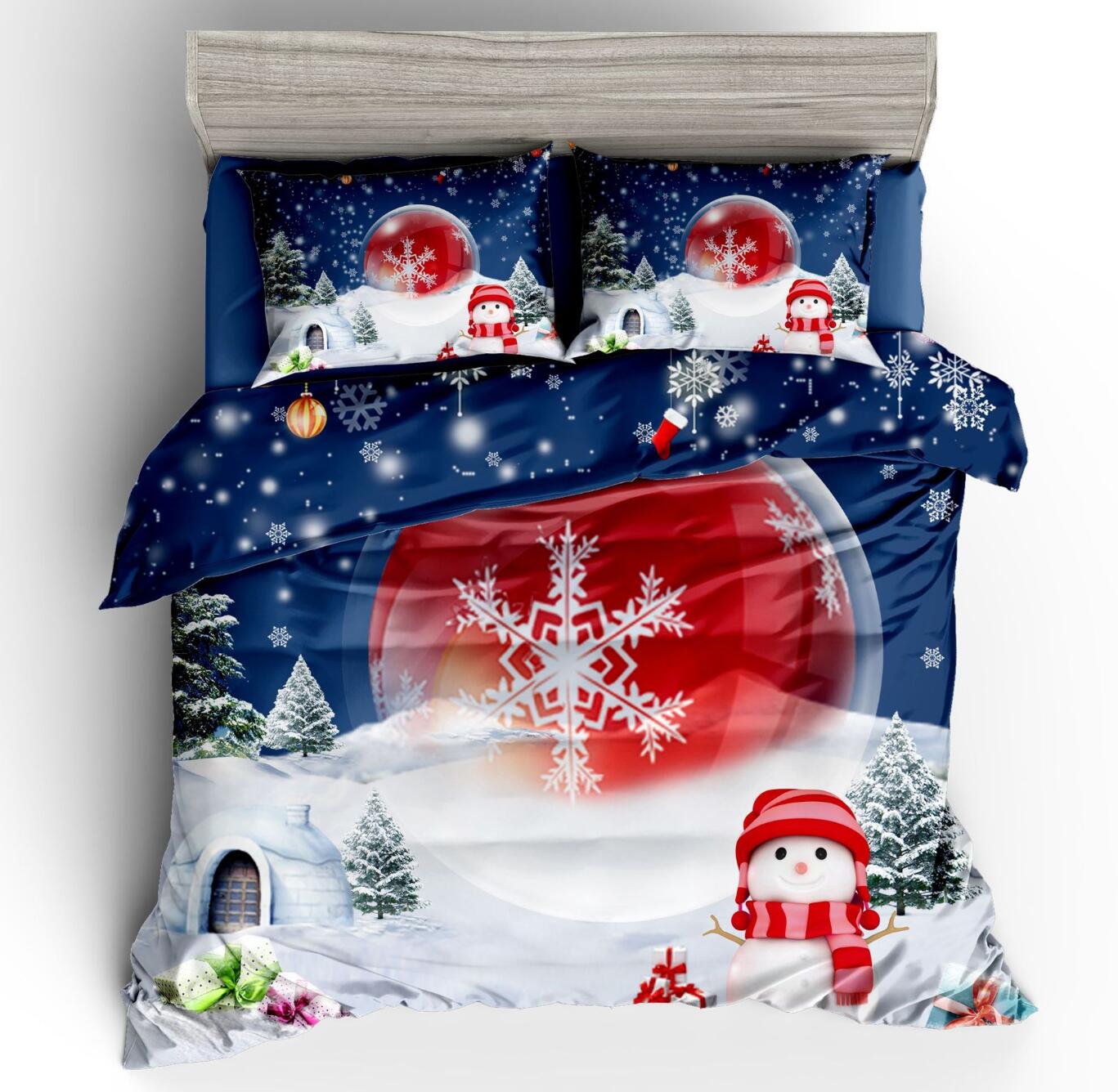 3D Snowman With Snowflakes 32152 Christmas Quilt Duvet Cover Xmas Bed Pillowcases