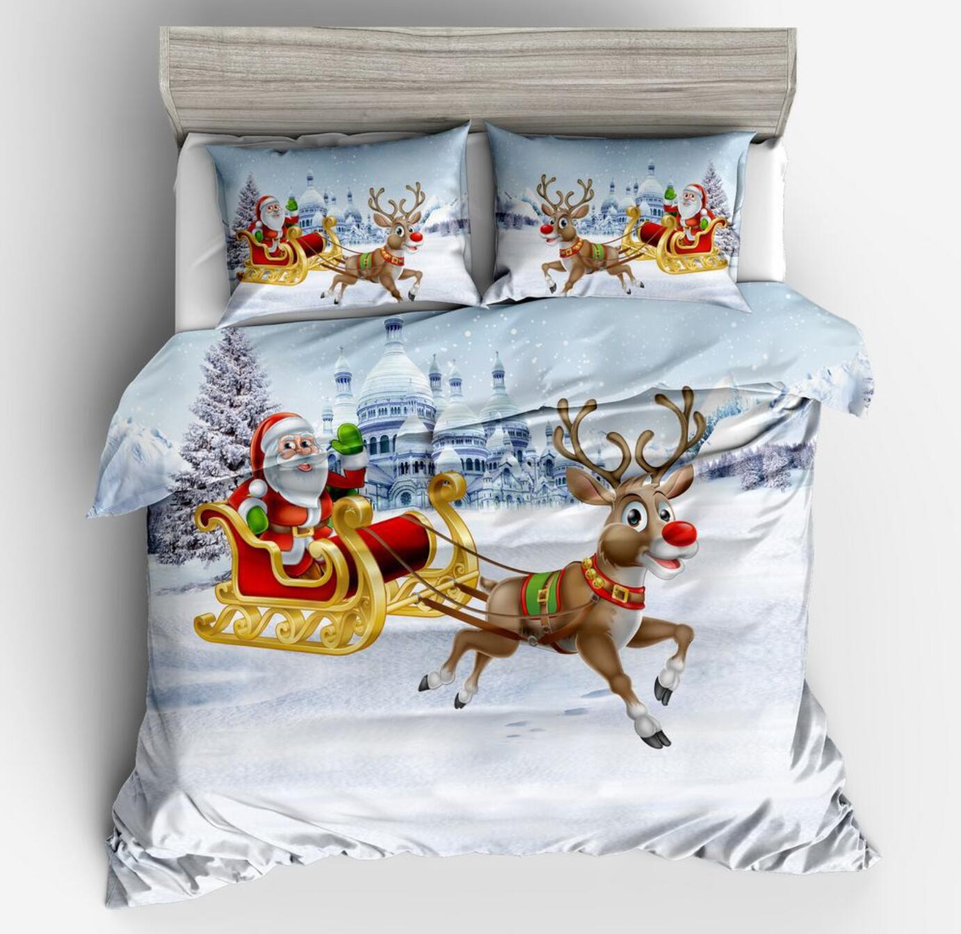 3D Santa Sleigh Deer 32154 Christmas Quilt Duvet Cover Xmas Bed Pillowcases