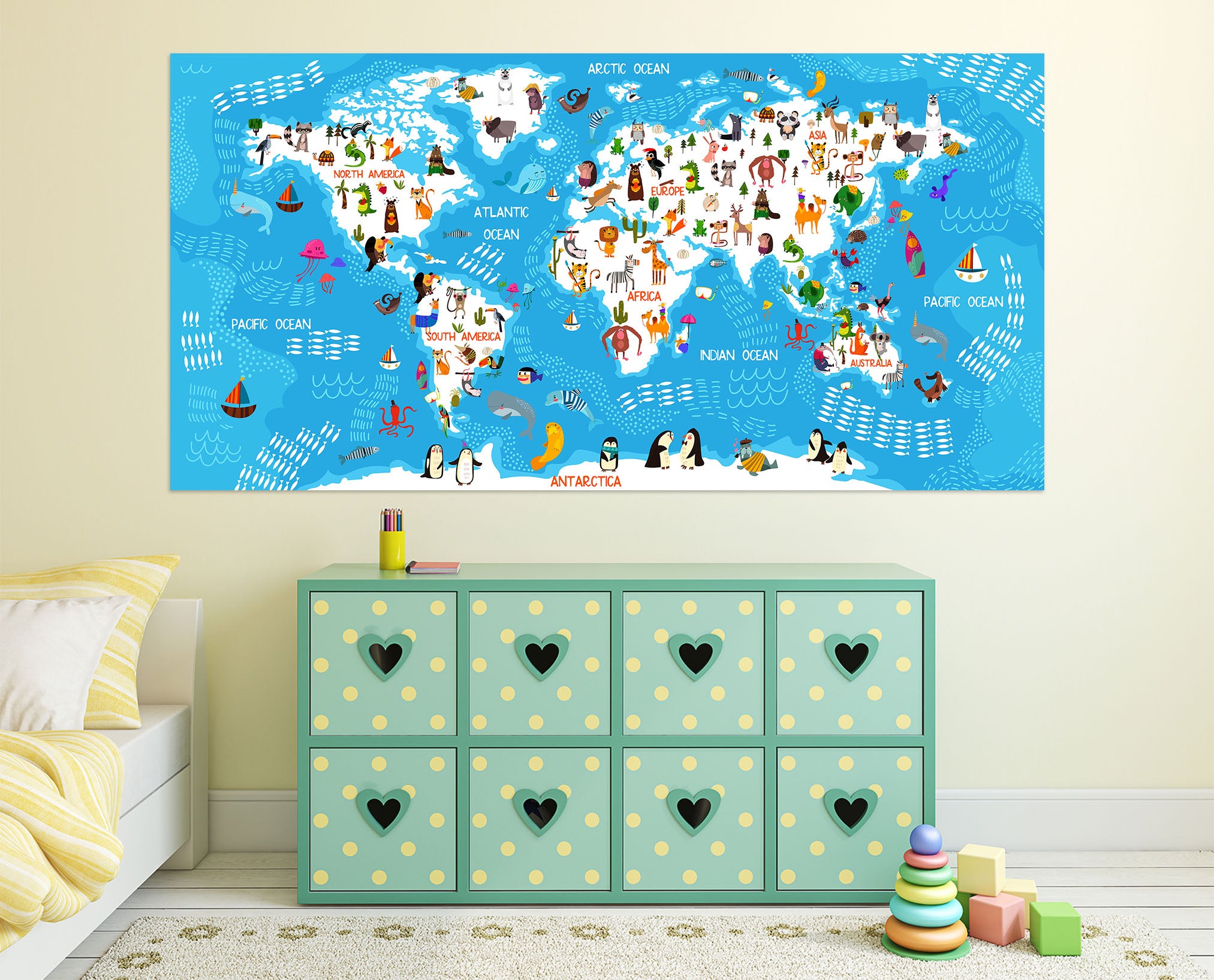 3D Animal Picture 239 World Map Wall Sticker