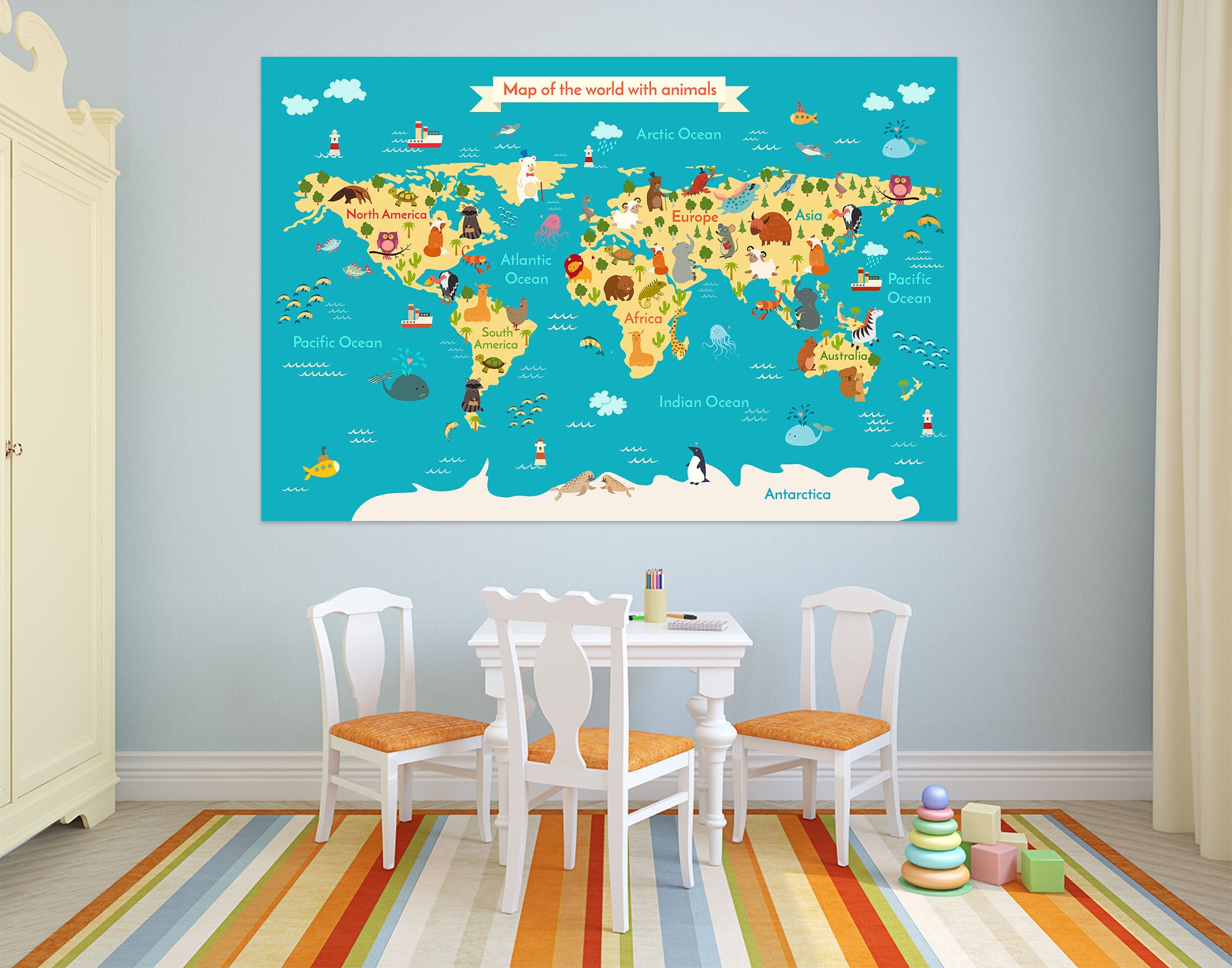 3D Yellow Island 240 World Map Wall Sticker