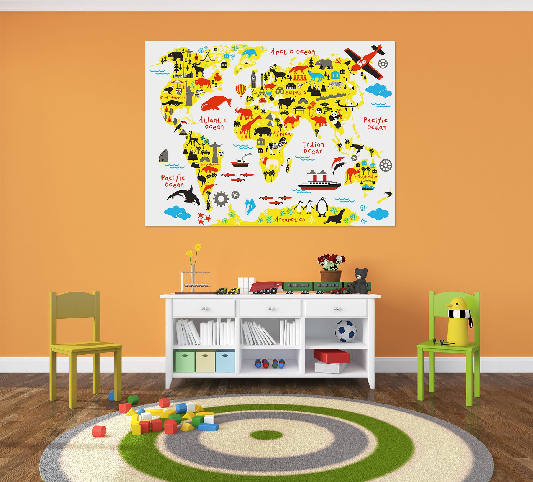 3D Color Pattern 205 World Map Wall Sticker