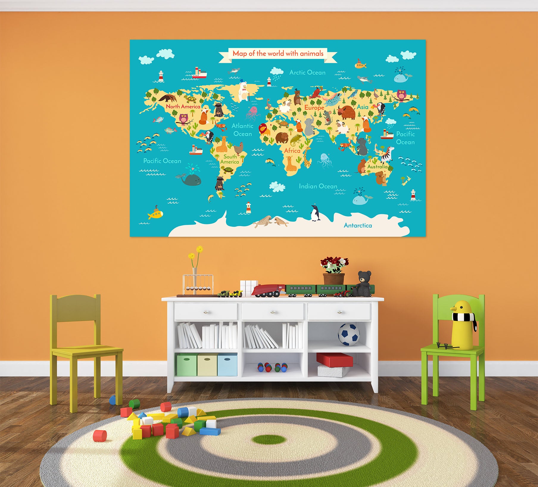 3D Yellow Island 240 World Map Wall Sticker