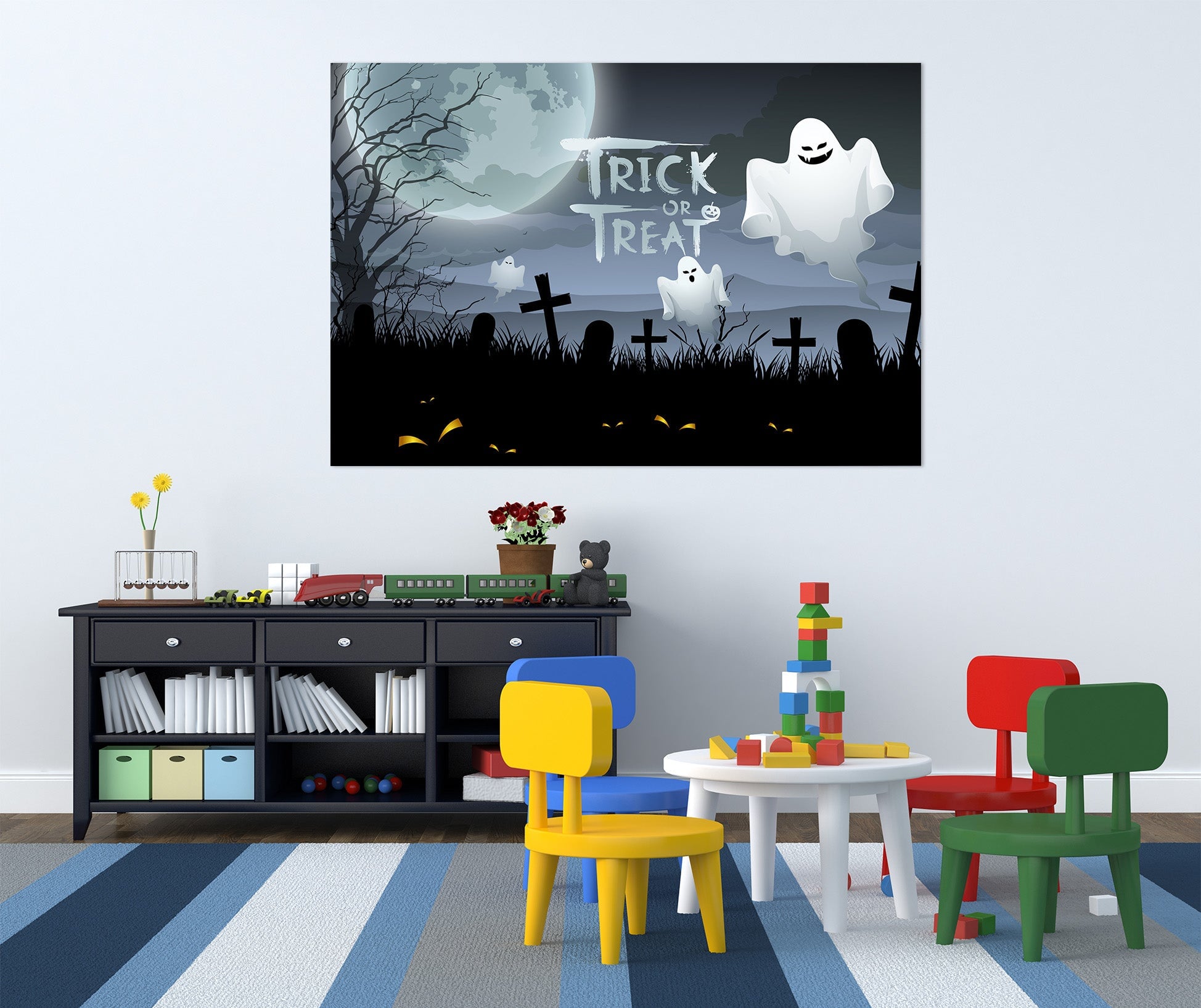 3D Moon Graveyard Ghost 015 Halloween Wall Stickers Wallpaper AJ Wallpaper 2 