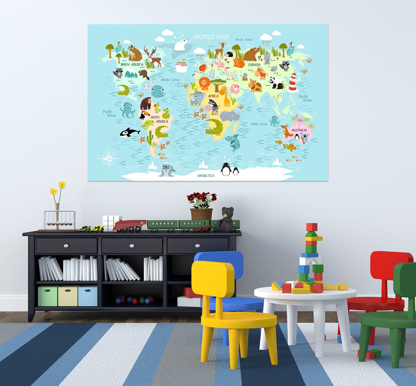 3D Animal Home 275 World Map Wall Sticker