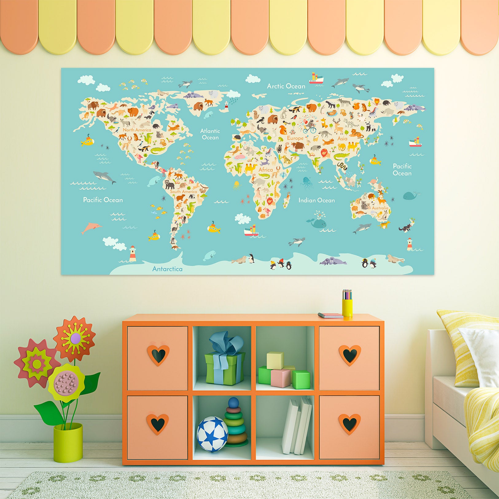 3D Red Spots 227 World Map Wall Sticker