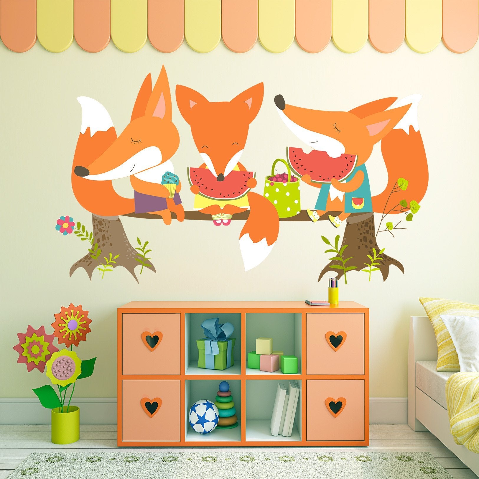 3D Red Fox Watermelon 071 Wall Stickers Wallpaper AJ Wallpaper 