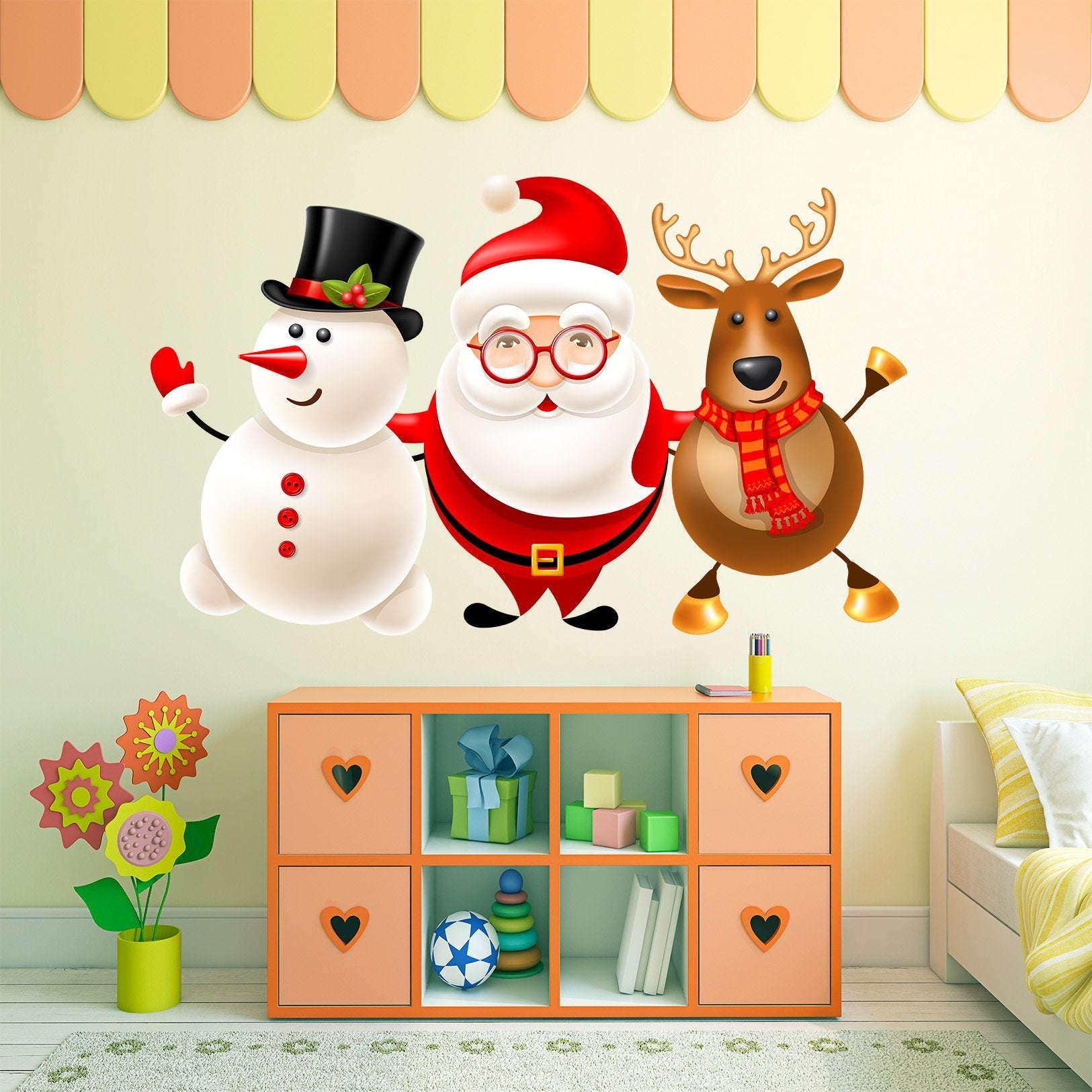 3D Cartoon Deer Snowman 05 Wall Stickers Wallpaper AJ Wallpaper 