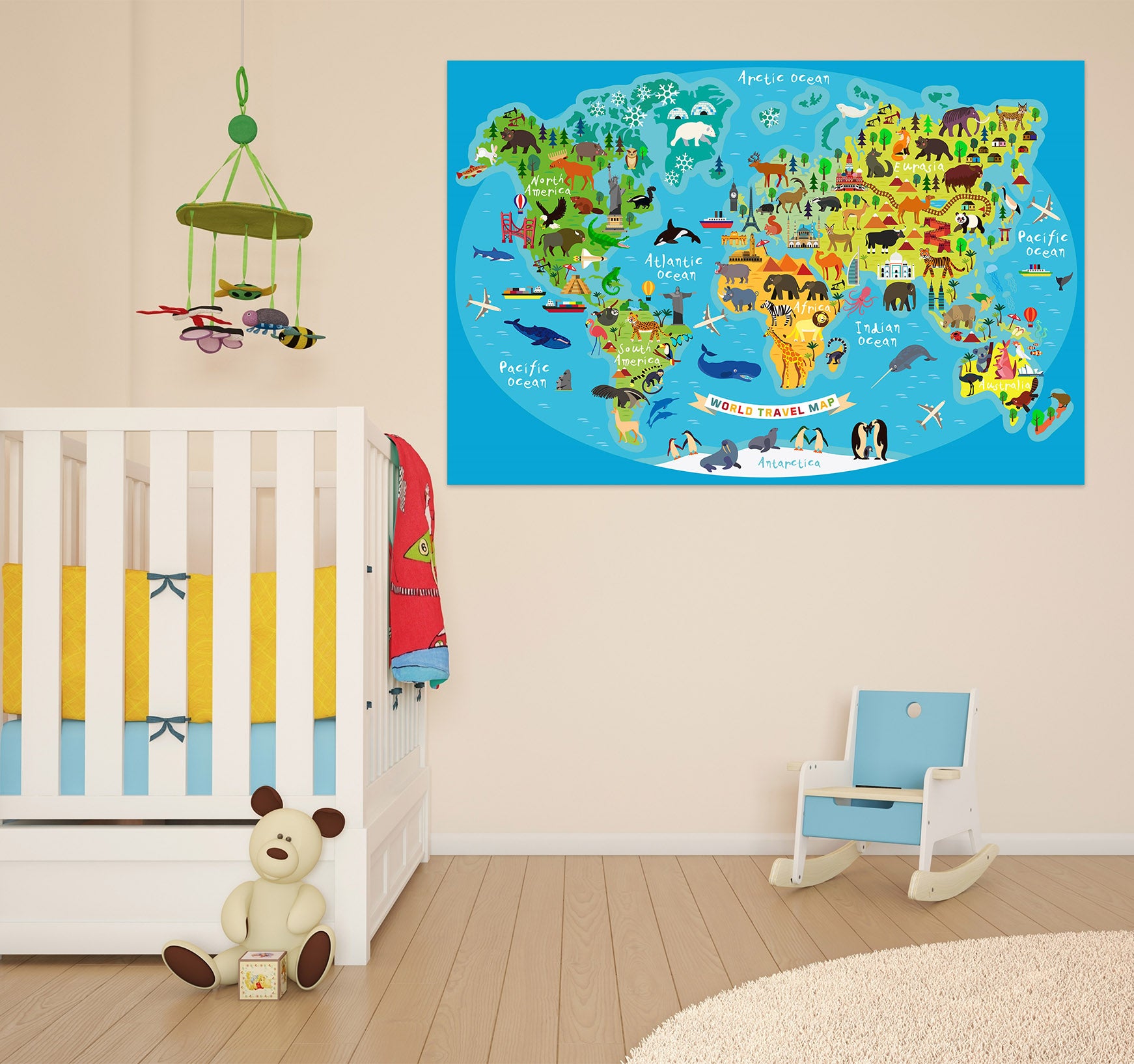 3D Colored Island 284 World Map Wall Sticker