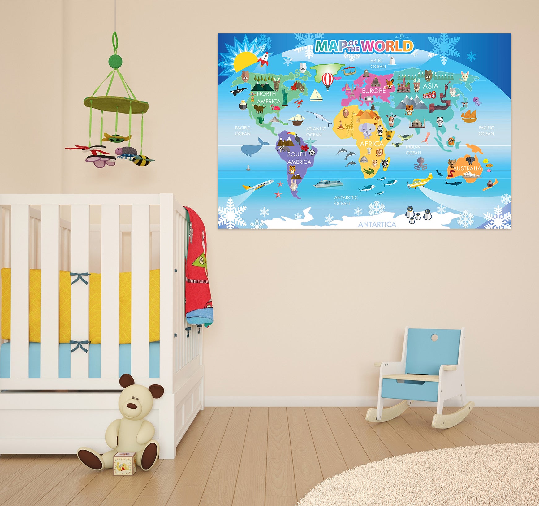3D Color Clouds 245 World Map Wall Sticker