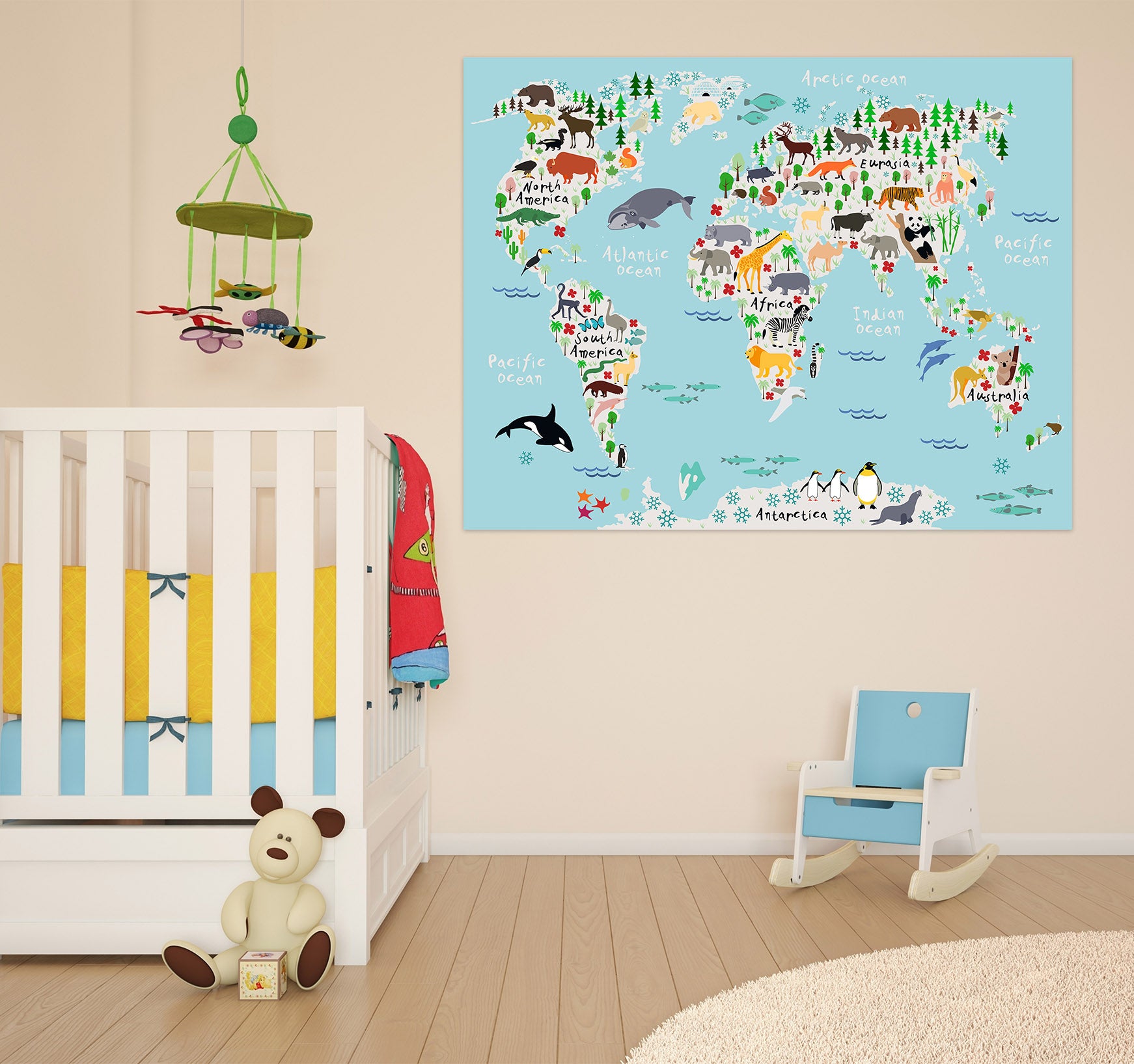 3D Animal Island 204 World Map Wall Sticker