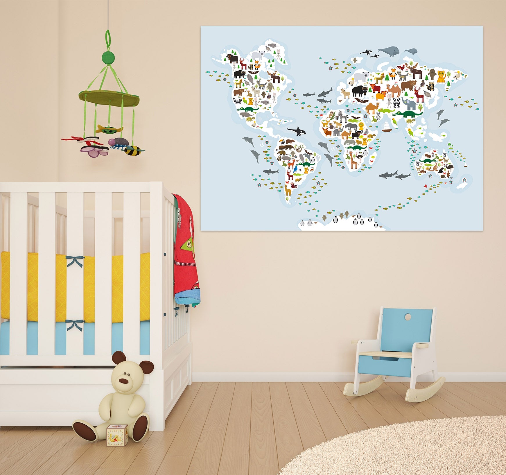 3D Animal Island 268 World Map Wall Sticker