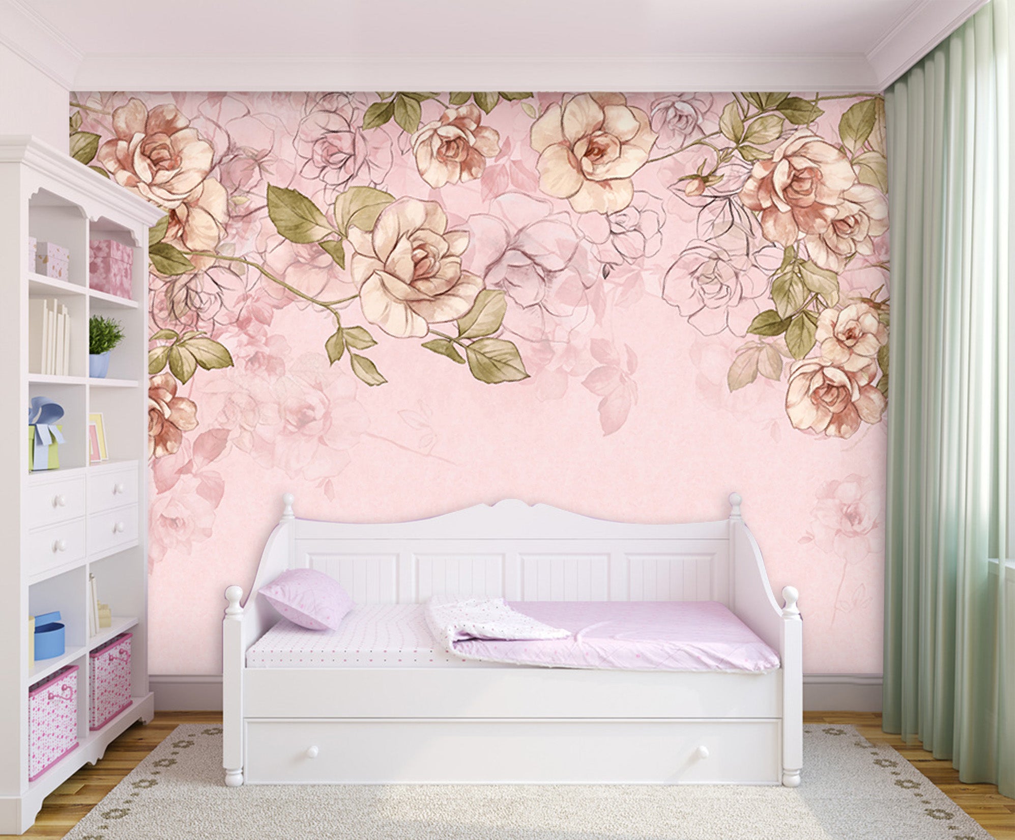3D Pink Hand Painted Flower 003 Wall Murals