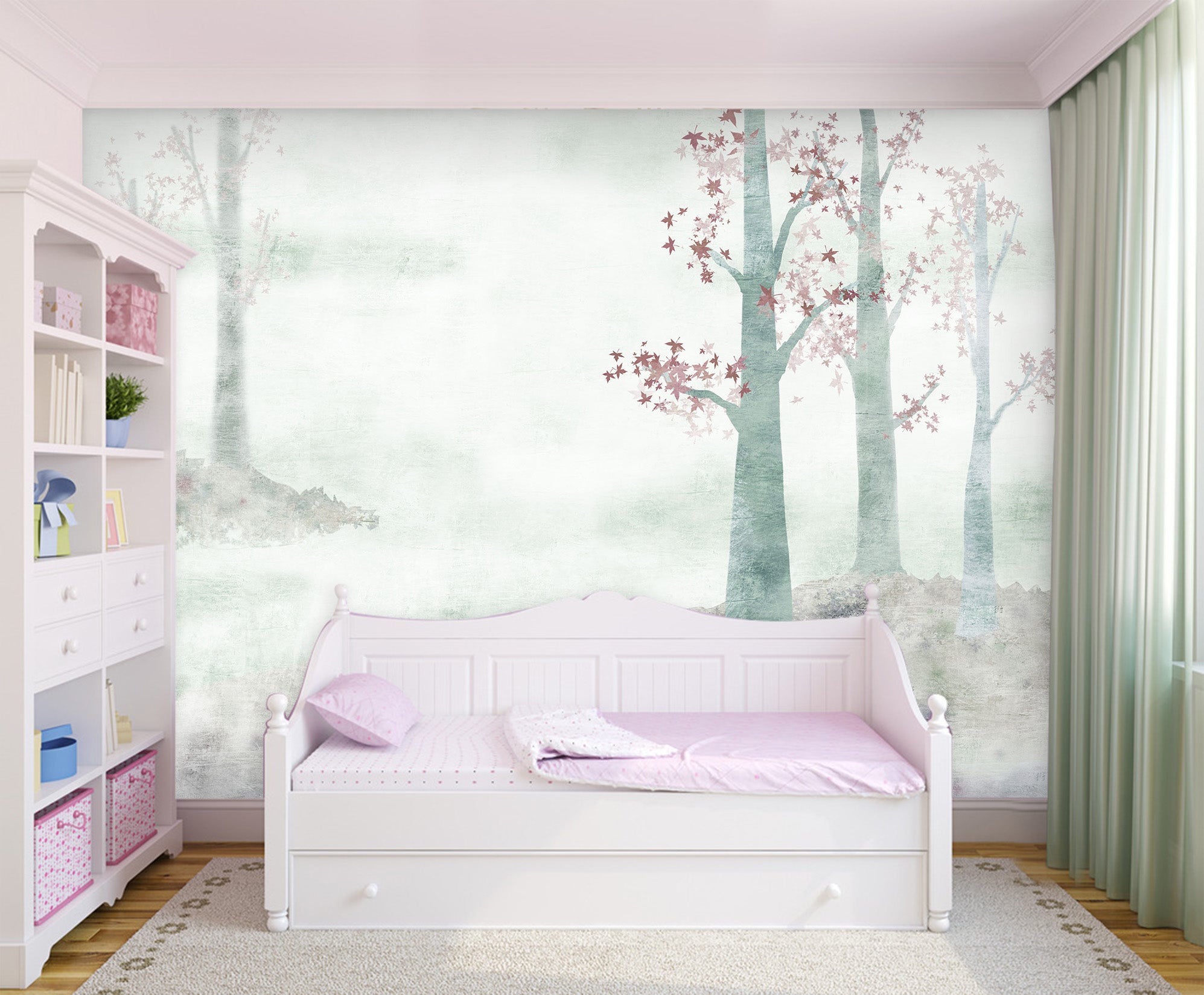 3D Tree White Hazy 016 Wall Murals
