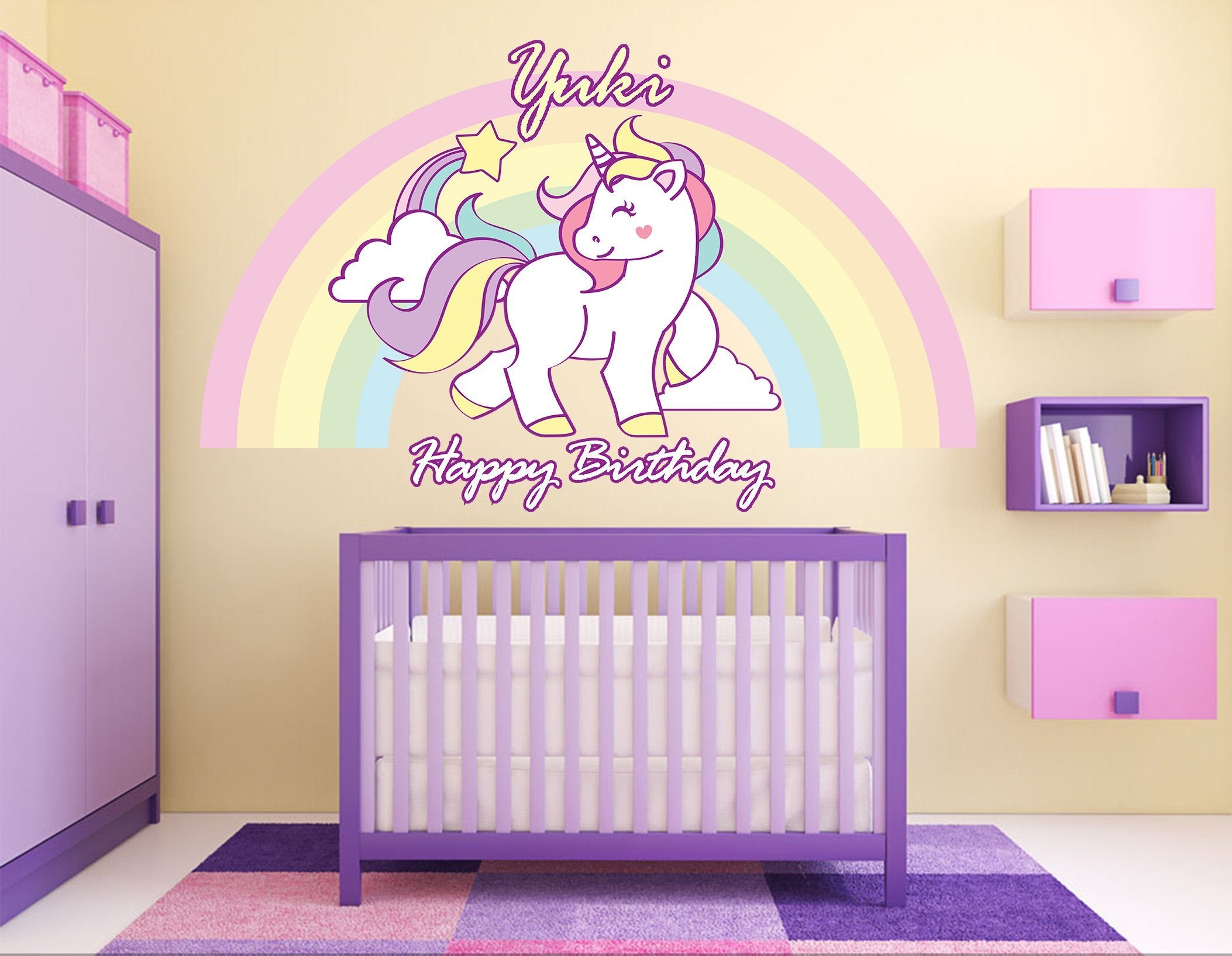 3D Rainbow Unicorn 024 Wall Stickers Wallpaper AJ Wallpaper 