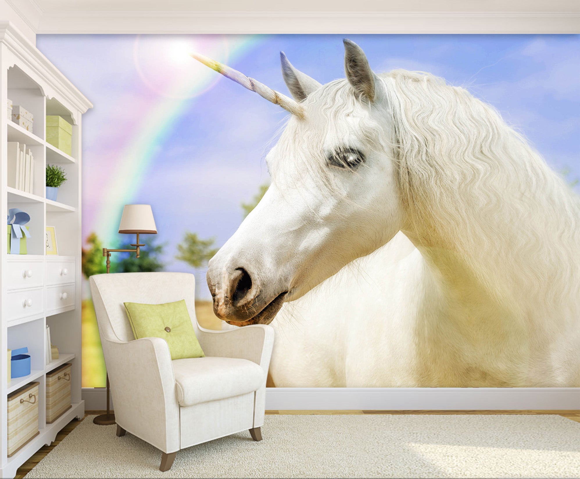 3D White Unicorn 1046 Wall Murals