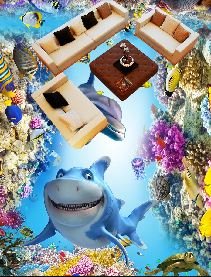 3D Happy Fish 622 Floor Mural  Wallpaper Murals Rug & Mat Print Epoxy waterproof bath floor