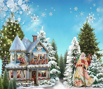 3D Christmas Snowflake Tree And House Wallpaper AJ Wallpaper 