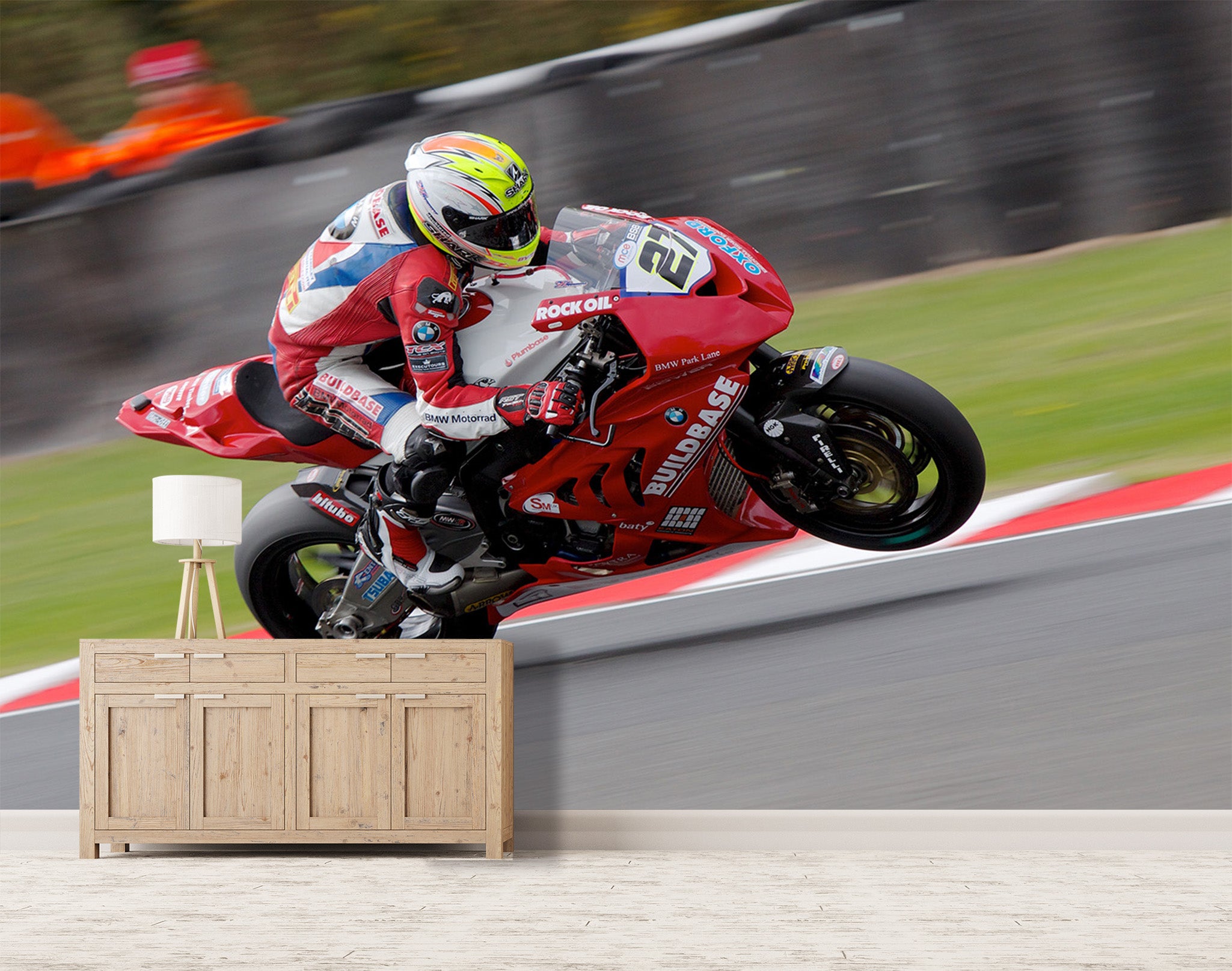 3D Red Motorcycle 053 Vehicle Wall Murals