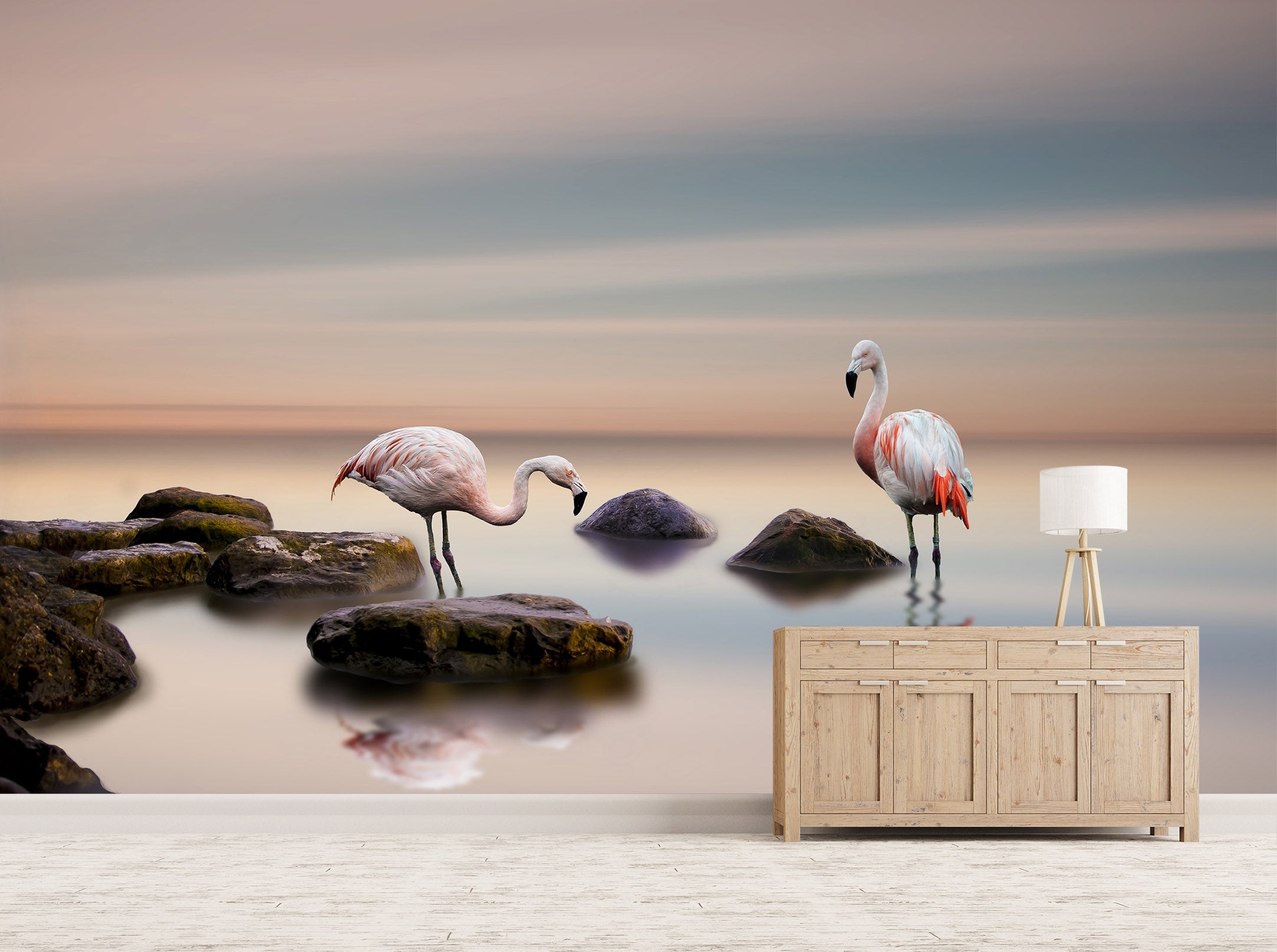 3D Flamingo Stones 1140 Wall Murals