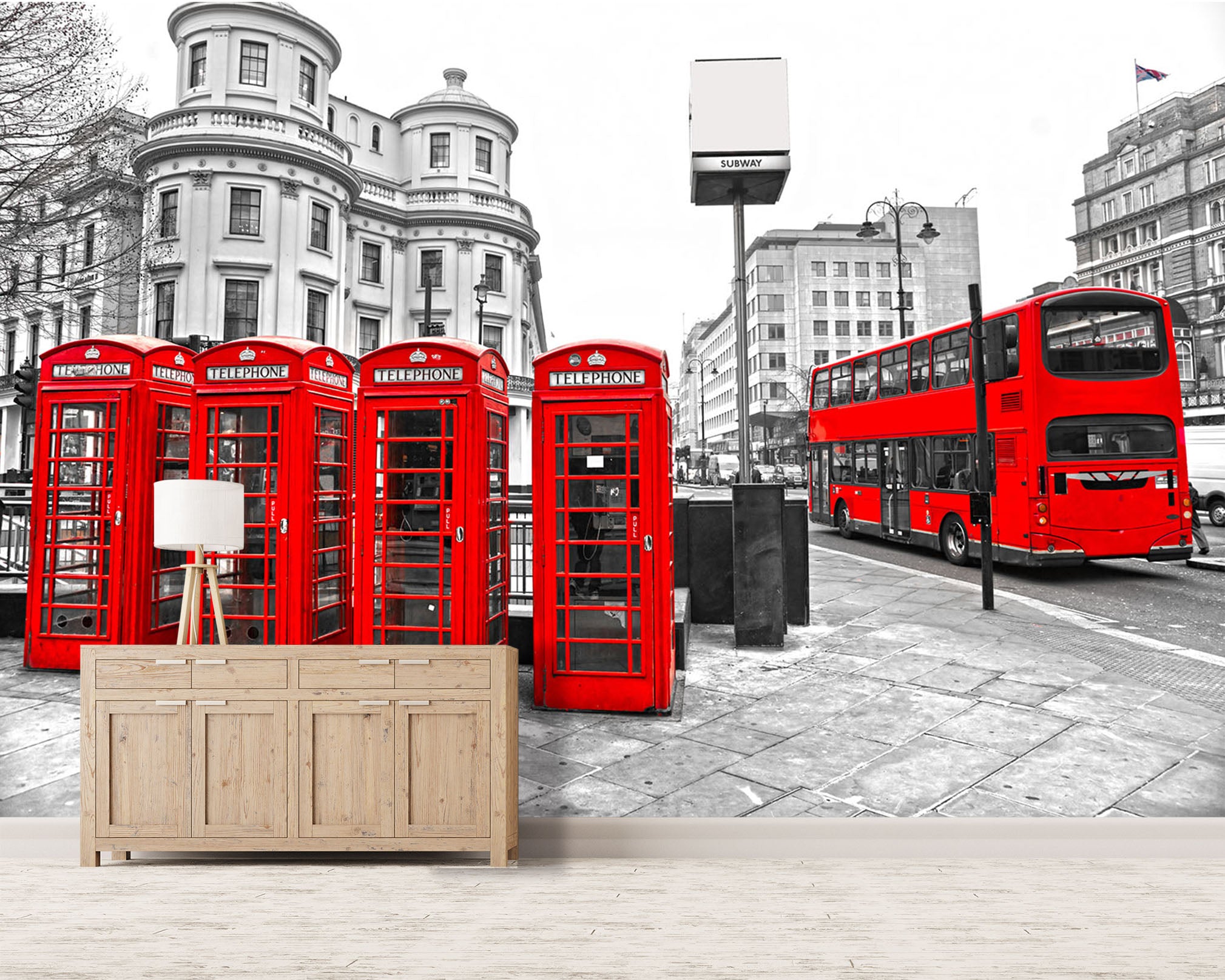 3D Telephone Booth Bus 115 Vehicle Wall Murals
