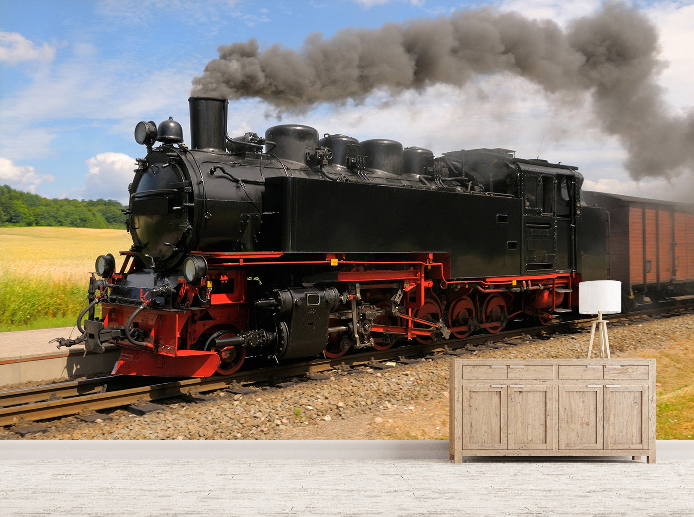 3D Grassland Train 024 Vehicle Wall Murals