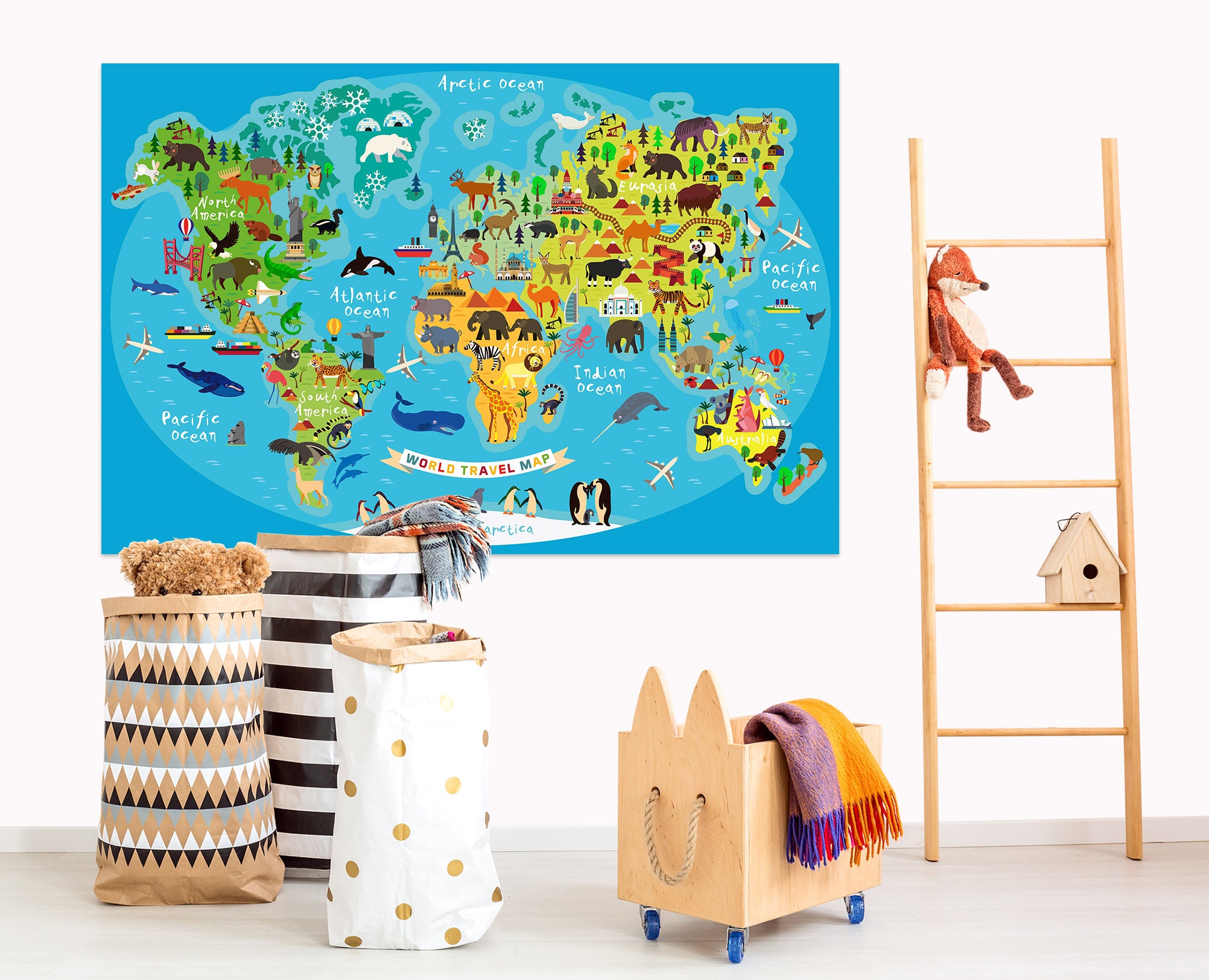 3D Colored Island 284 World Map Wall Sticker
