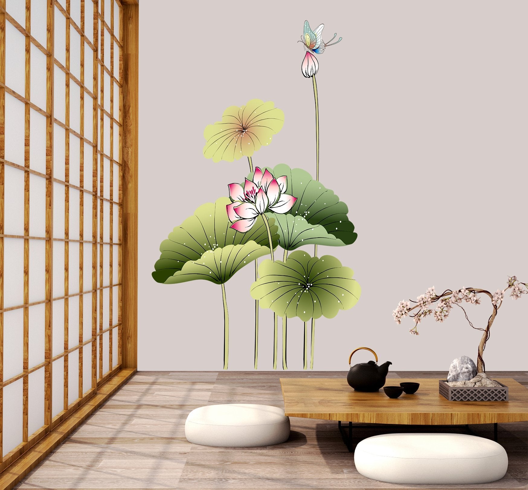 3D Lotus Leaf Butterfly 043 Wall Stickers Wallpaper AJ Wallpaper 