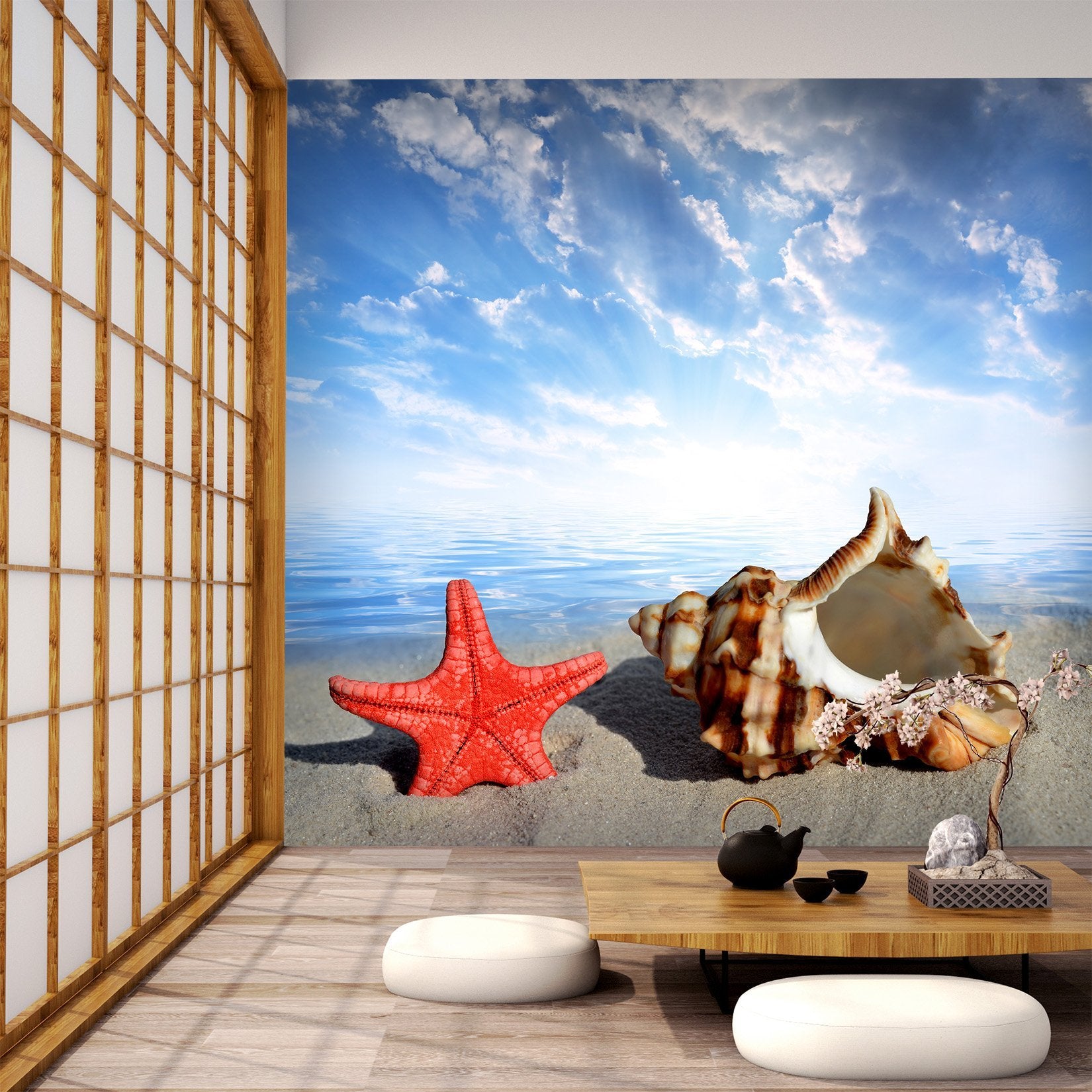 3D Beach Red Starfish 091 Wallpaper AJ Wallpaper 