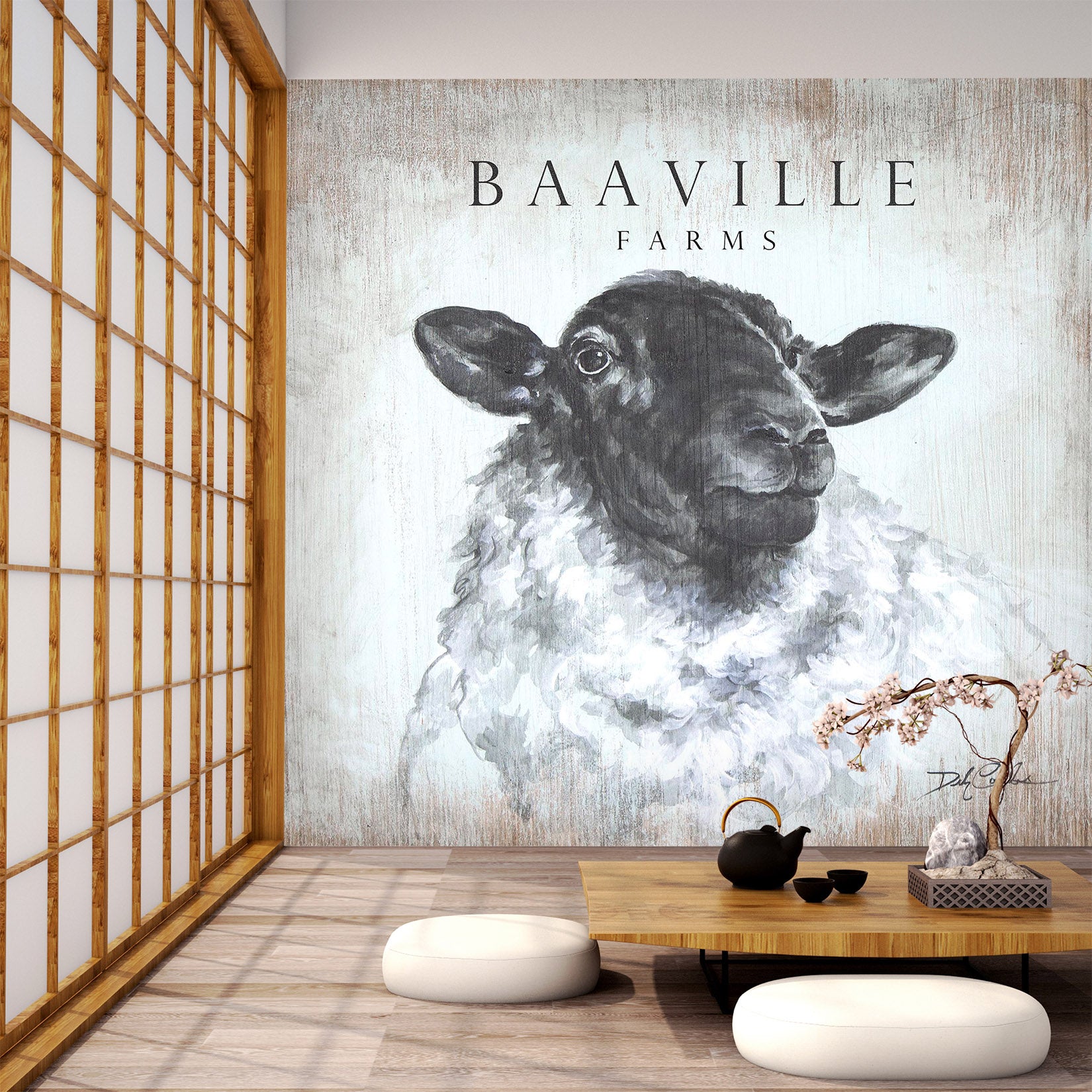 3D Cute Sheep 1601 Debi Coules Wall Mural Wall Murals