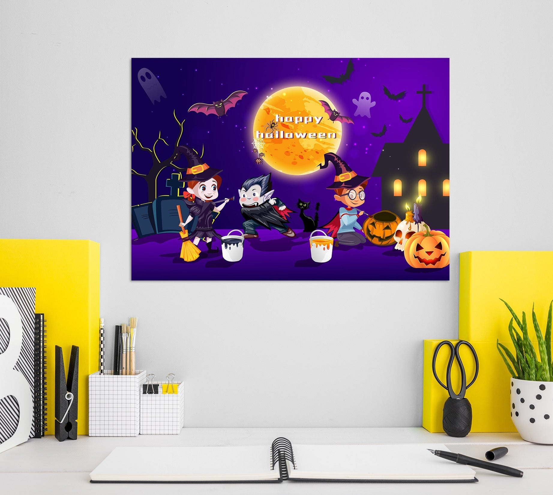 3D Girl Paints Pumpkin 008 Halloween Wall Stickers Wallpaper AJ Wallpaper 2 