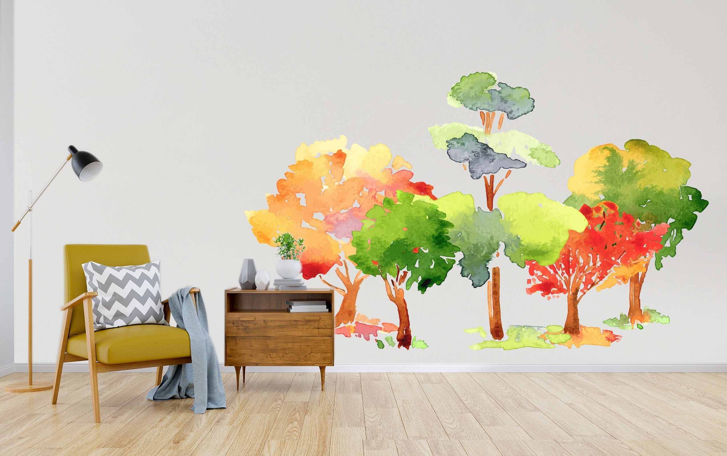 3D Gouache Painting Tree 192 Wall Stickers Wallpaper AJ Wallpaper 