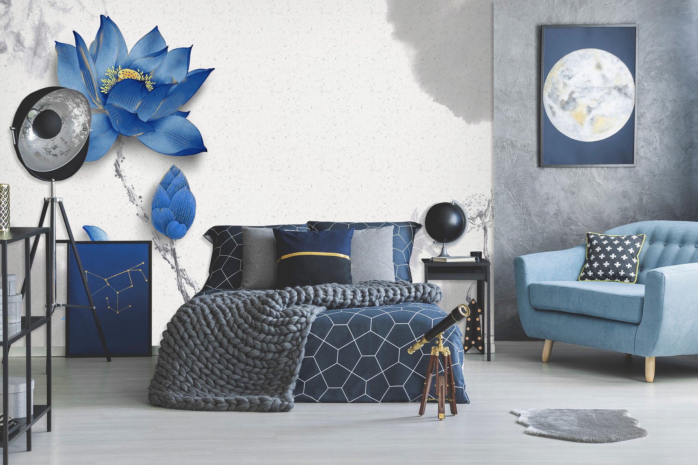 3D Blue Lotus 1470 Wall Murals