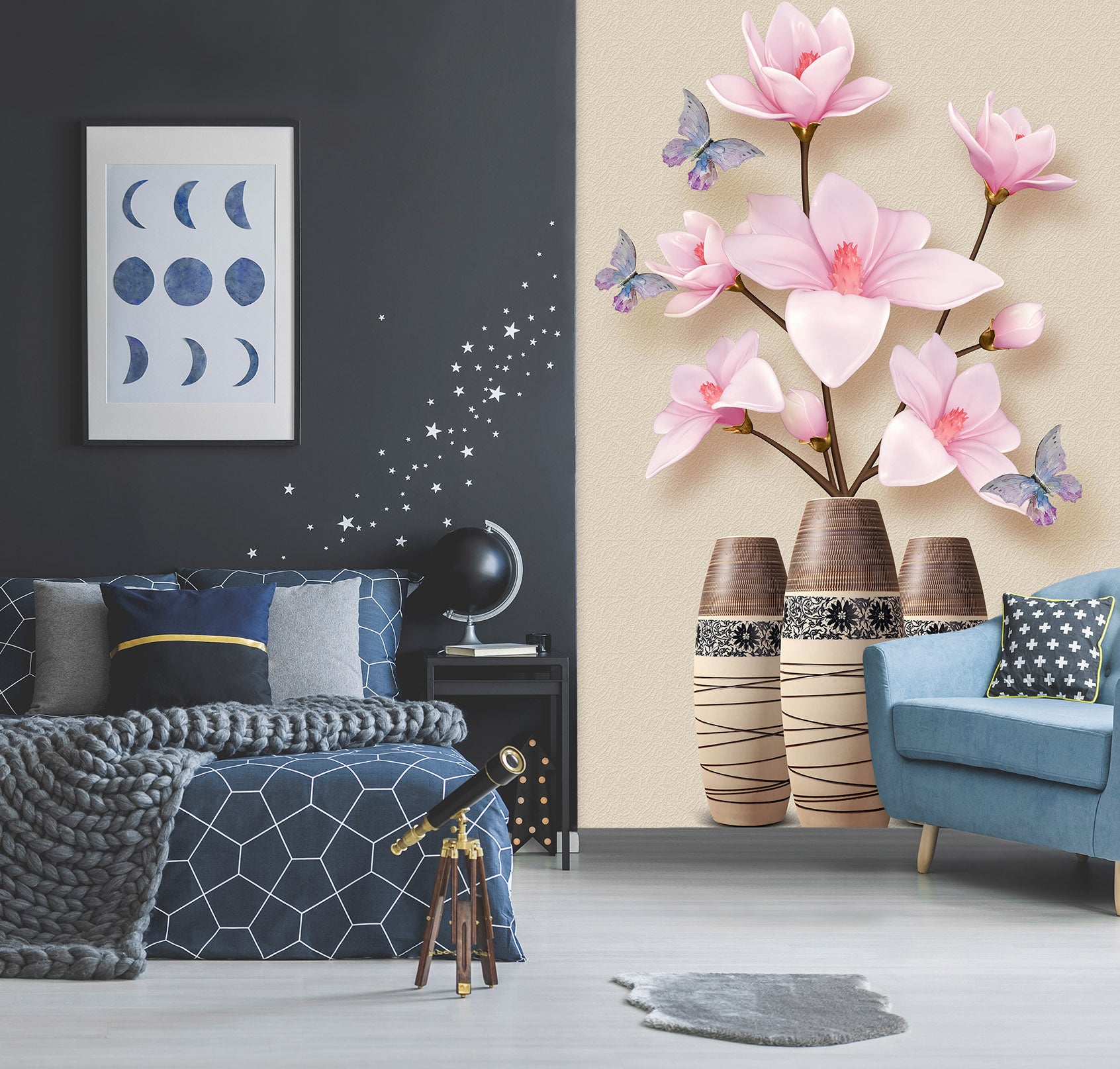 3D Pink Flowers 1853 Wall Murals