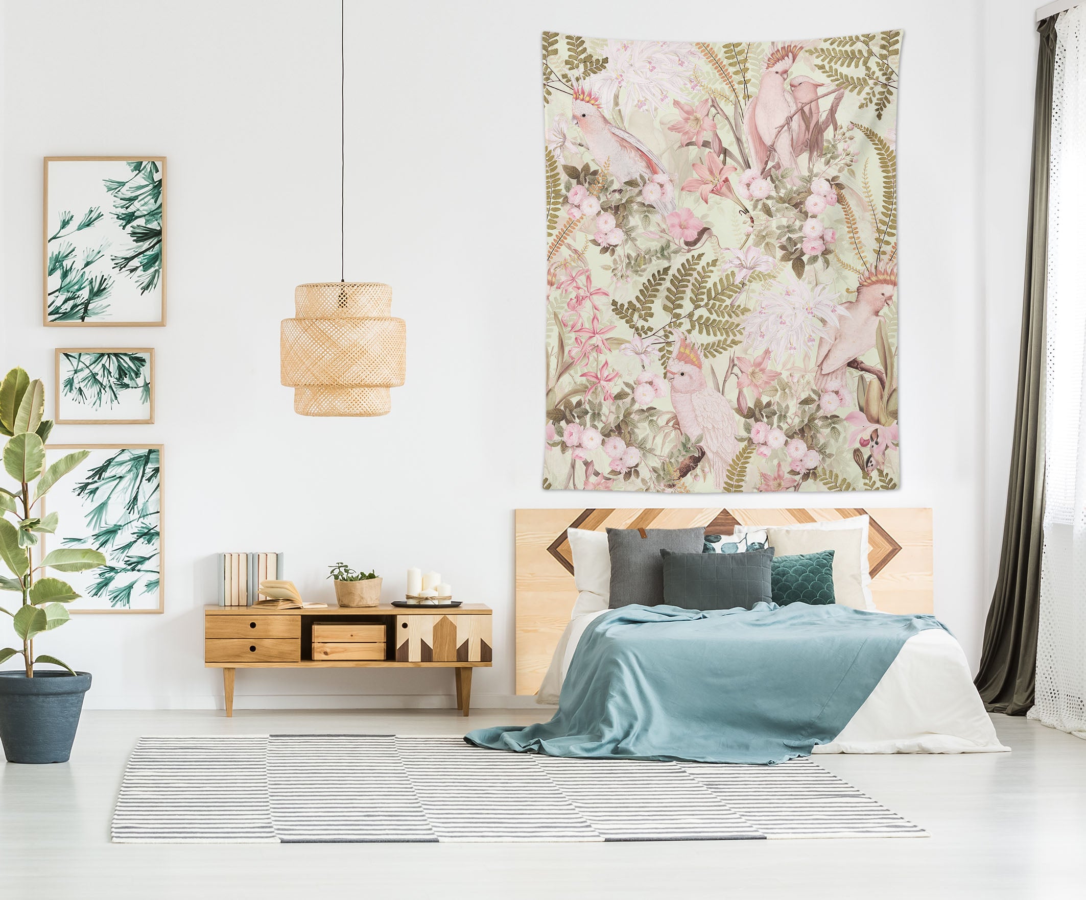 3D Pink Flower Parrot 5371 Uta Naumann Tapestry Hanging Cloth Hang