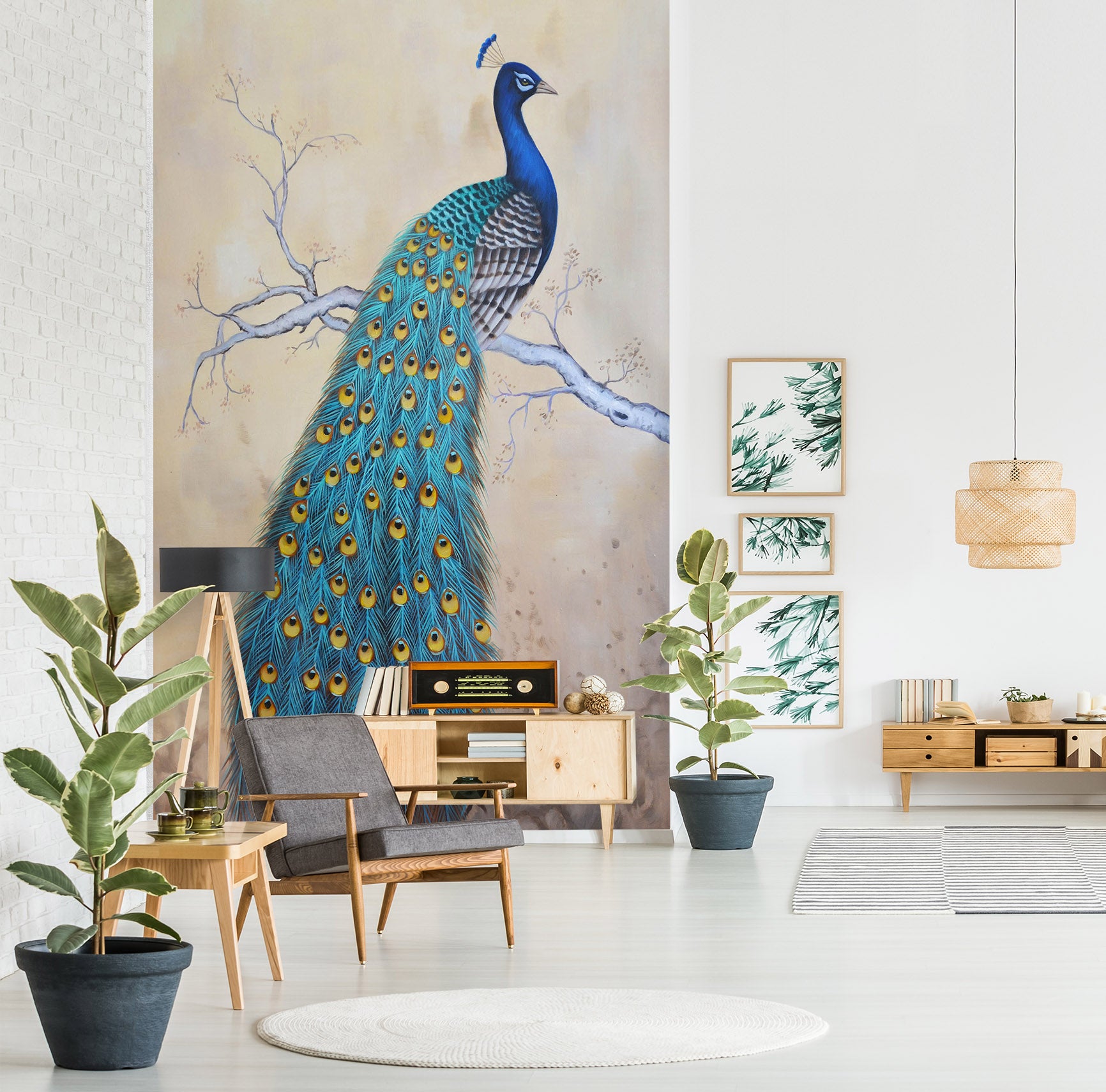 3D Blue Peacock 1841 Wall Murals