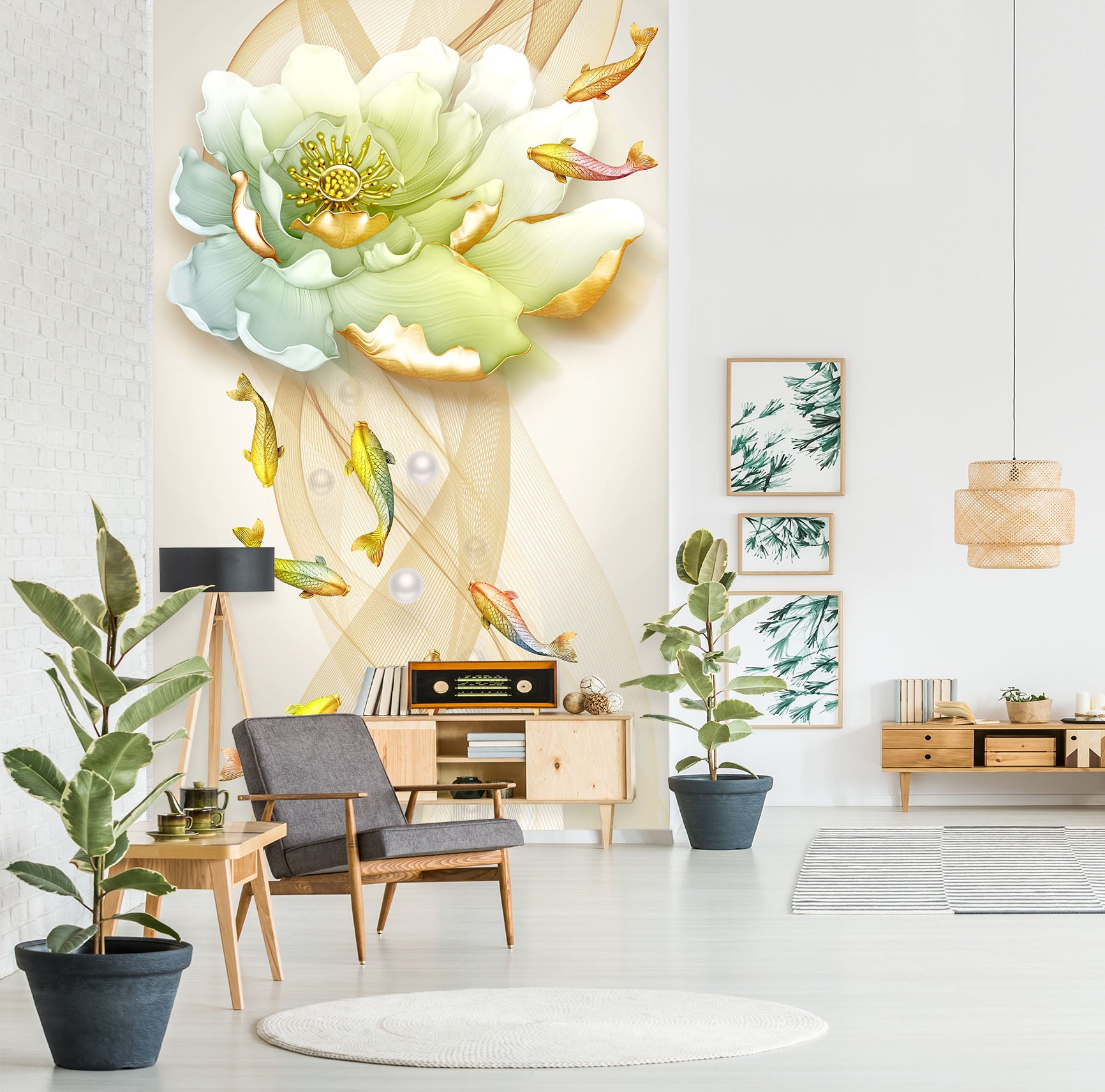 3D Fish Lotus 1852 Wall Murals