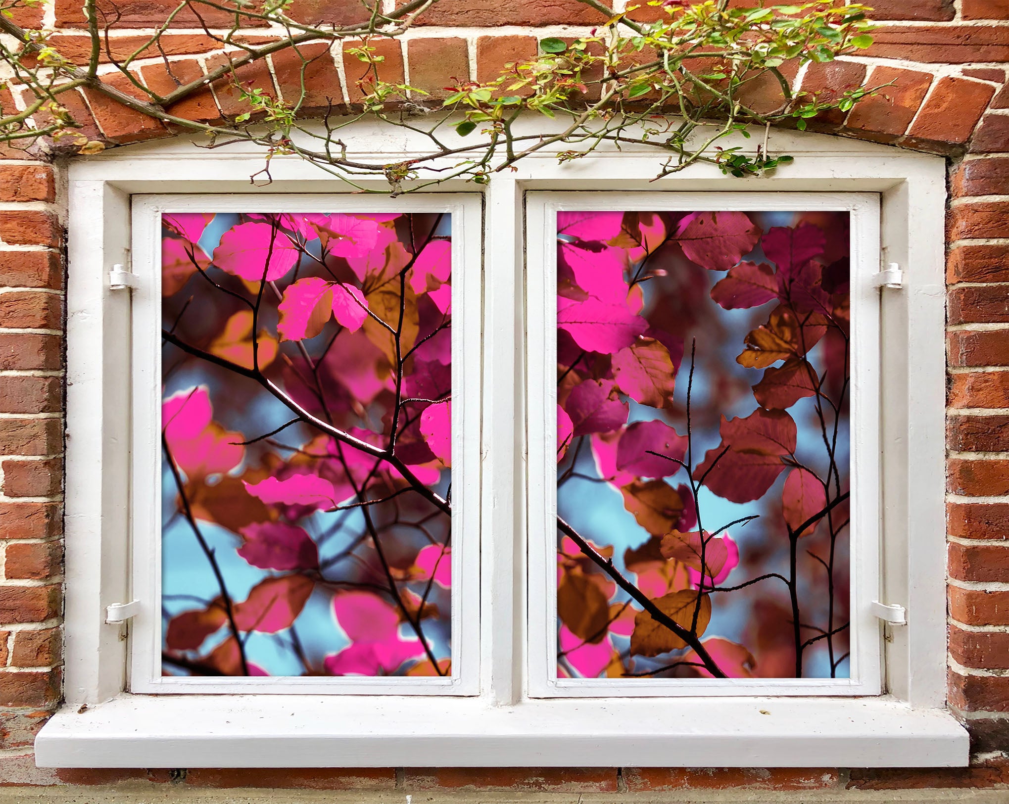 3D Pink Leaves 361 Window Film Print Sticker Cling Stained Glass UV Block