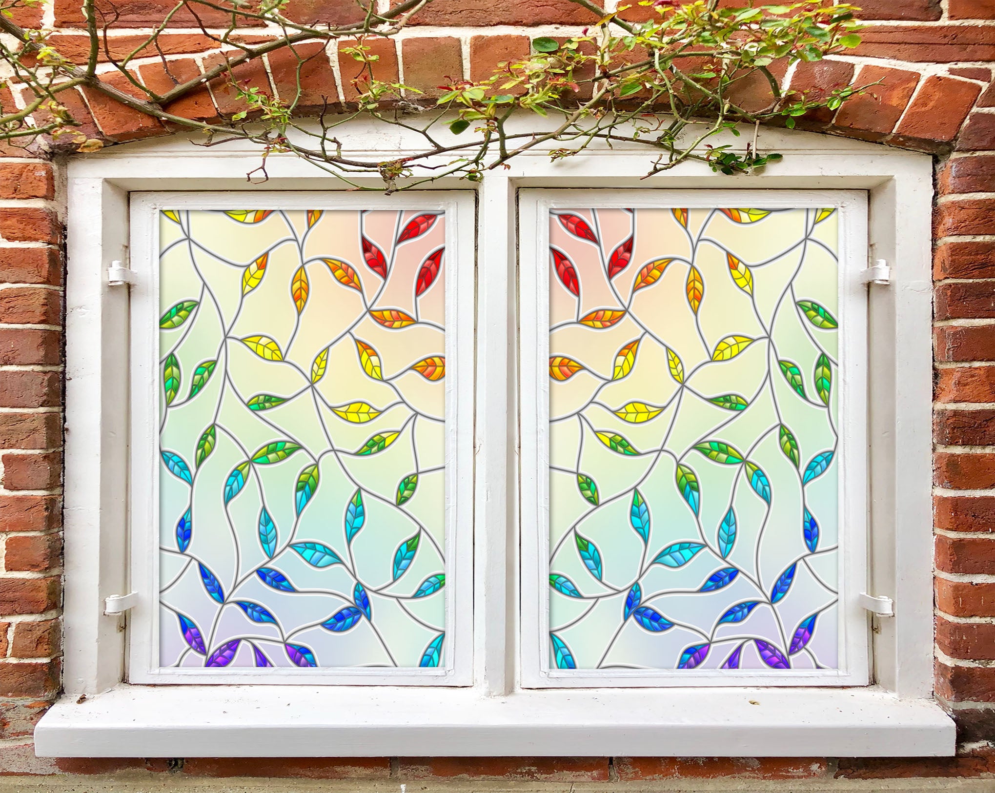 3D Colored Leaves 363 Window Film Print Sticker Cling Stained Glass UV Block