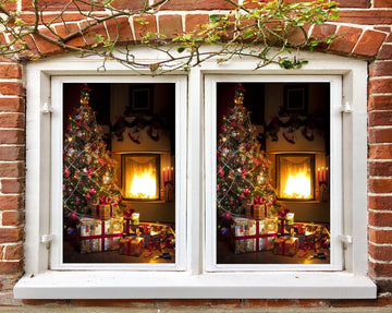 3D Tree Gift Fireplace 30004 Christmas Window Film Print Sticker Cling Stained Glass Xmas