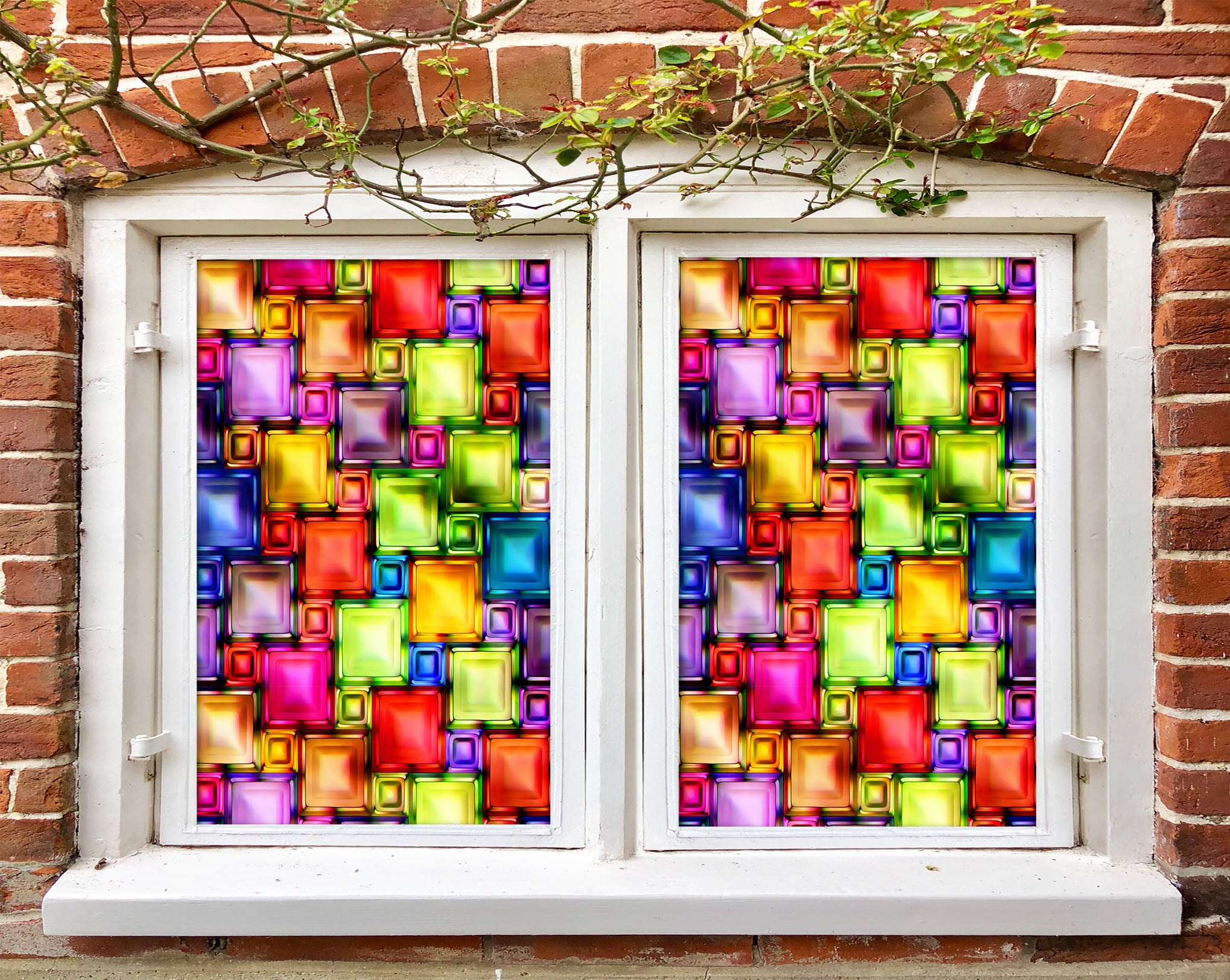 3D Color Square 119 Window Film Print Sticker Cling Stained Glass UV Block