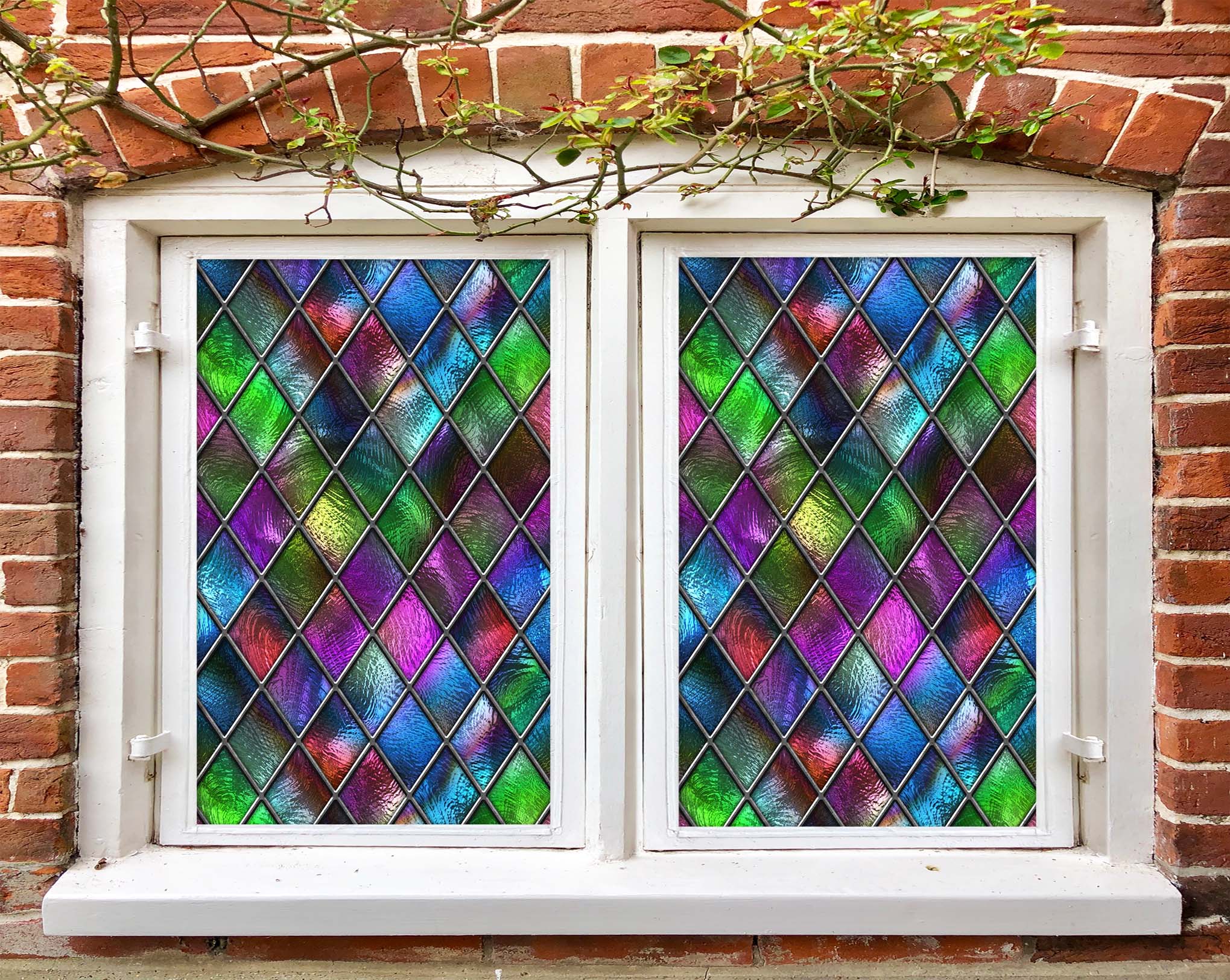 3D Colored Diamond 459 Window Film Print Sticker Cling Stained Glass UV Block