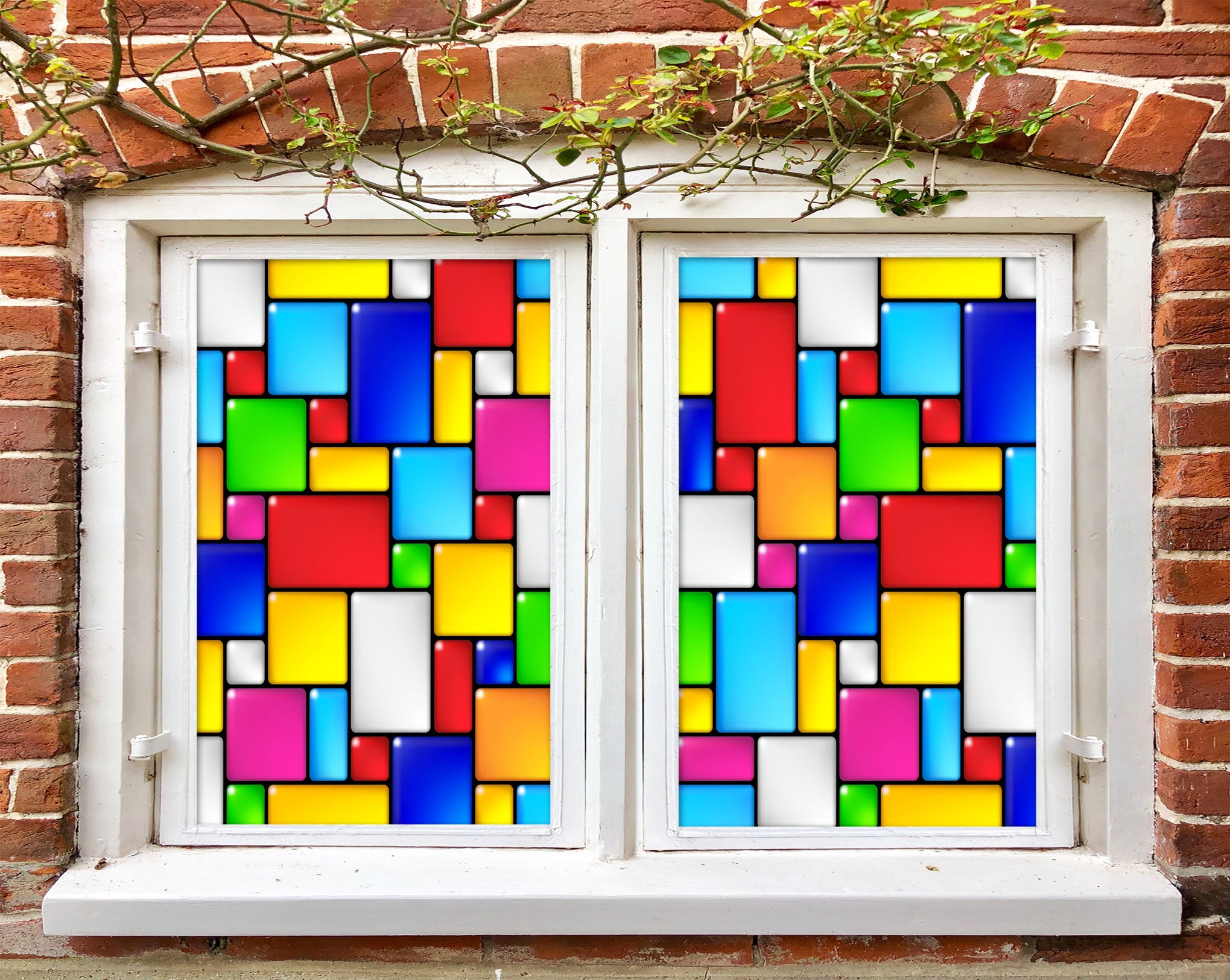 3D Colored Squares 254 Window Film Print Sticker Cling Stained Glass UV Block