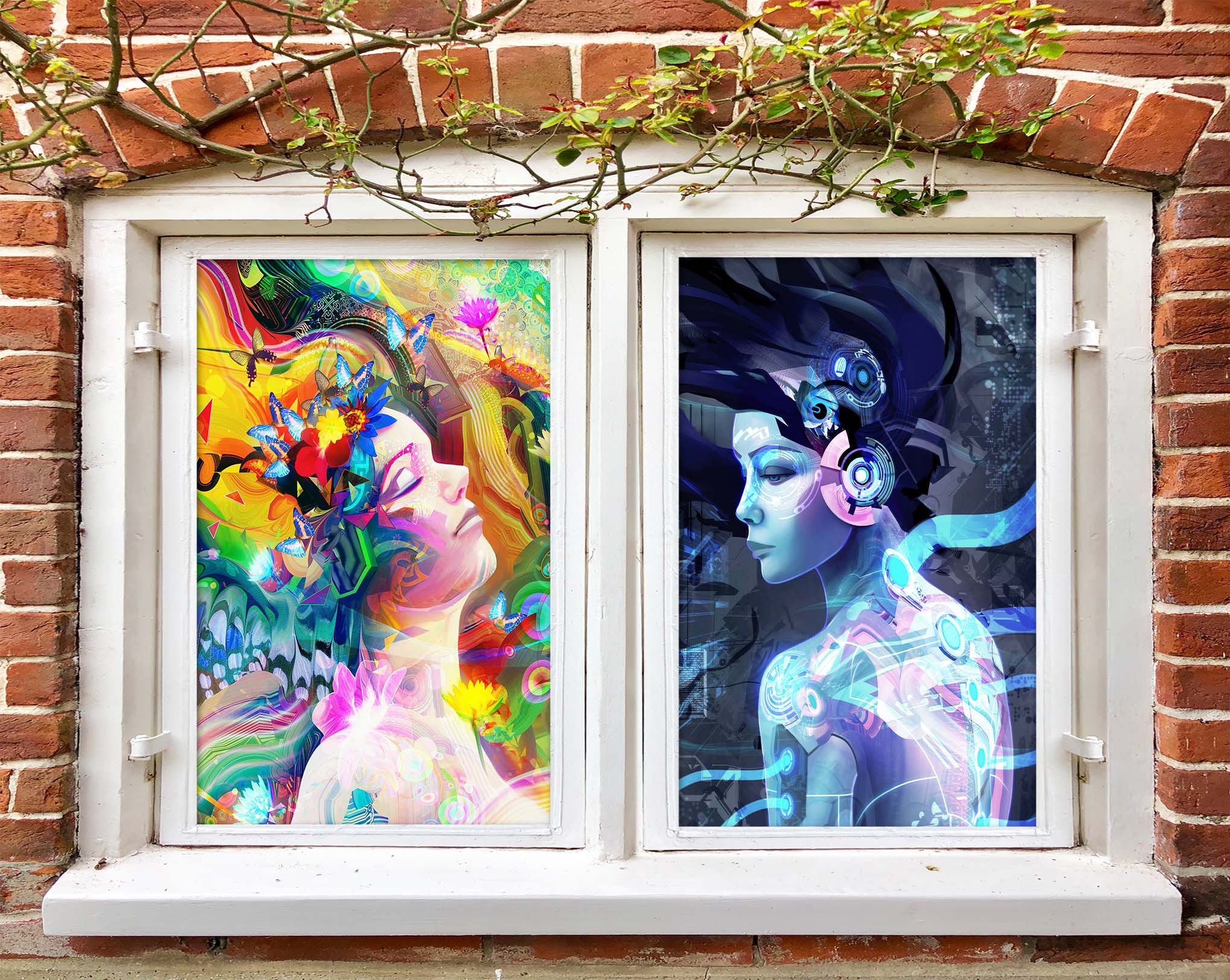 3D Oil Painting Woman 424 Window Film Print Sticker Cling Stained Glass UV Block