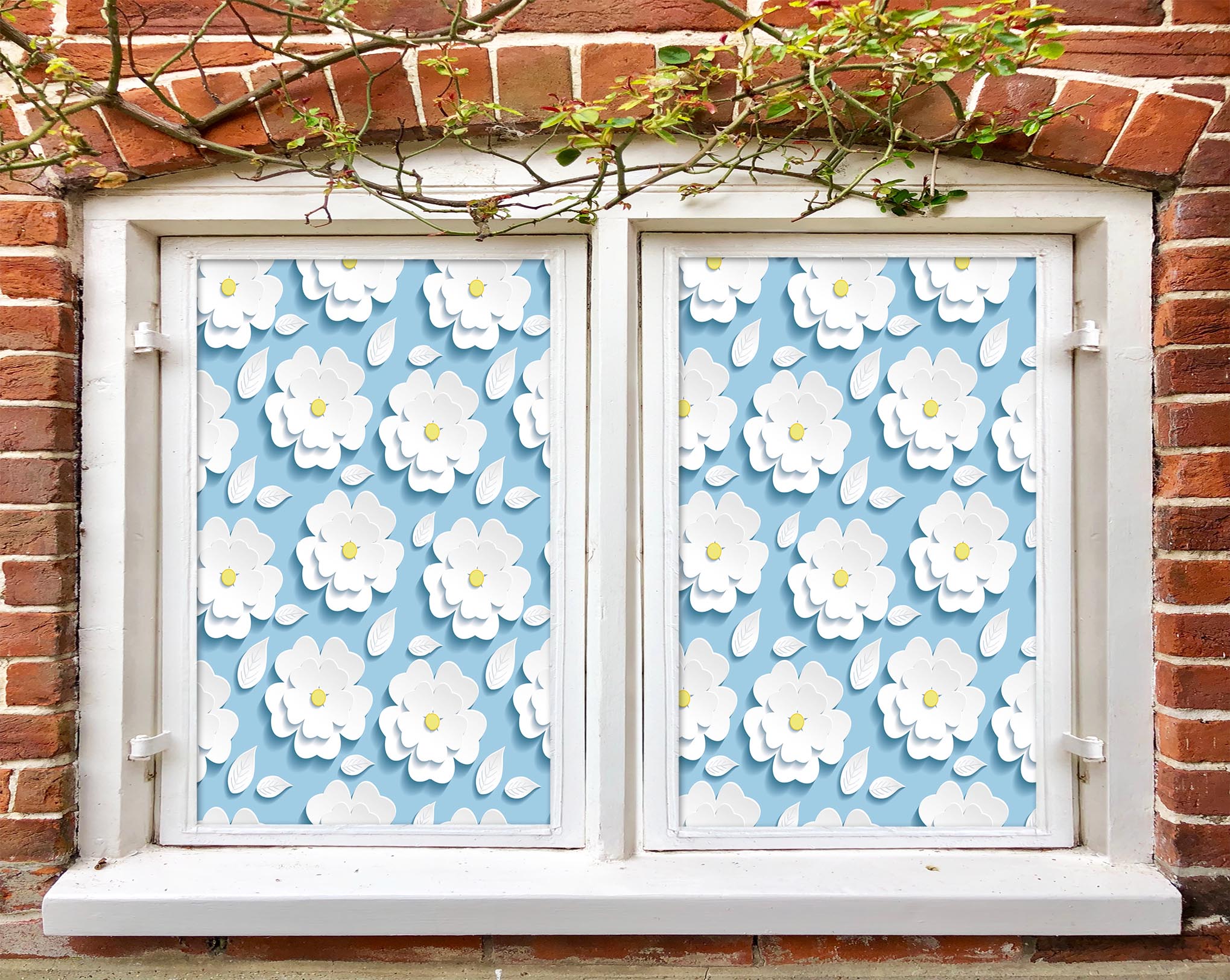 3D White Flower 301 Window Film Print Sticker Cling Stained Glass UV Block