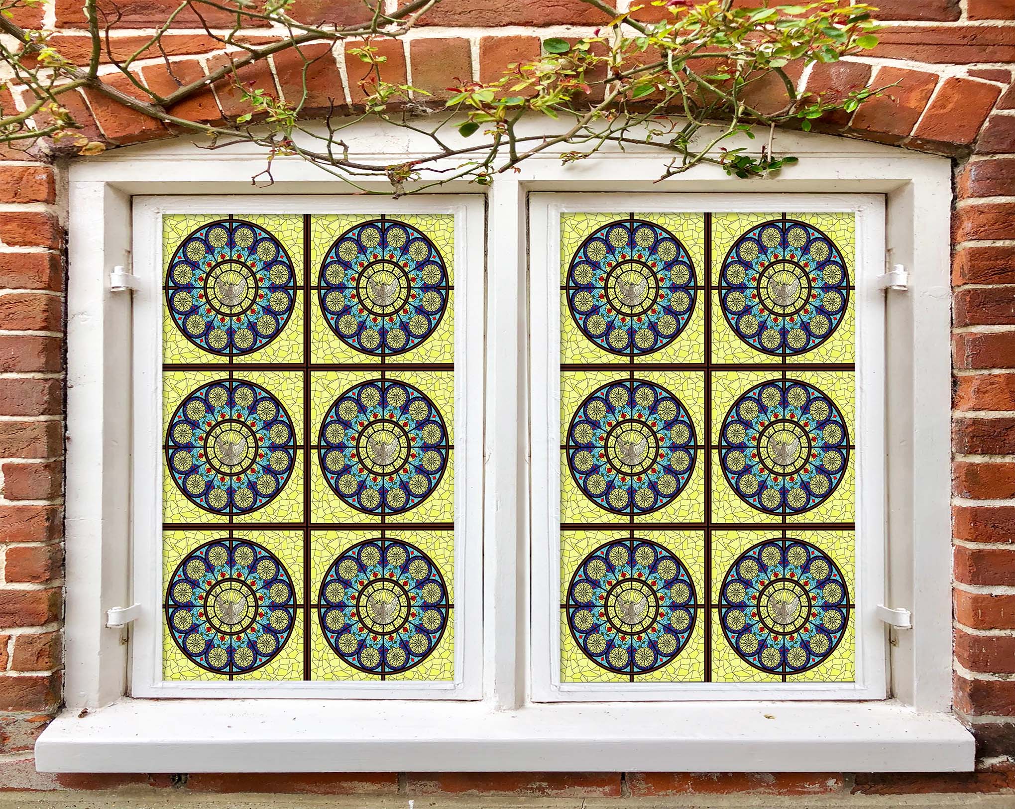 3D Green Round Flower 026 Window Film Print Sticker Cling Stained Glass UV Block