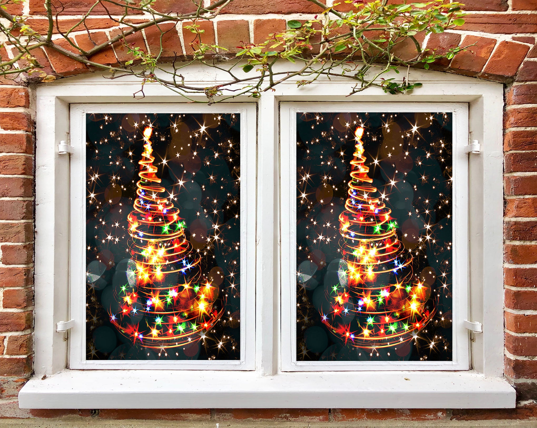 3D Color Lights Christmas Tree 31064 Christmas Window Film Print Sticker Cling Stained Glass Xmas